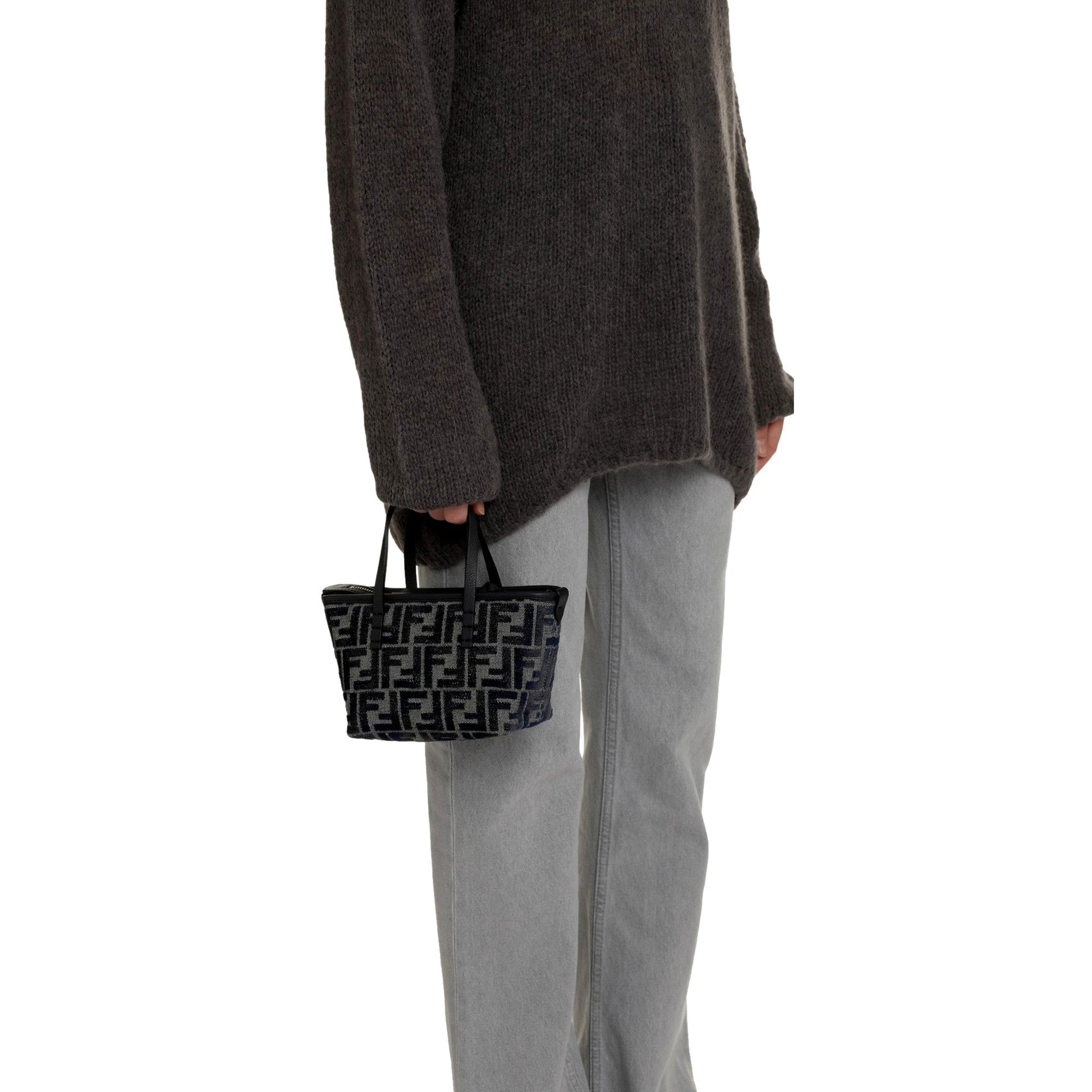 Fendi Mini Roll FF Tote: Italian Craftsmanship in Blue-Gray Chenille -   Shop Bags LLC