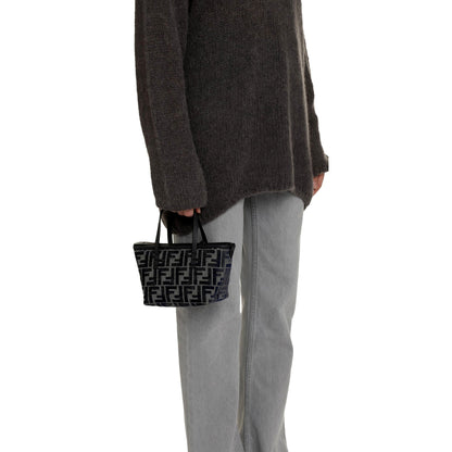 Fendi Mini Roll FF Tote: Italian Craftsmanship in Blue-Gray Chenille -   Shop Bags LLC