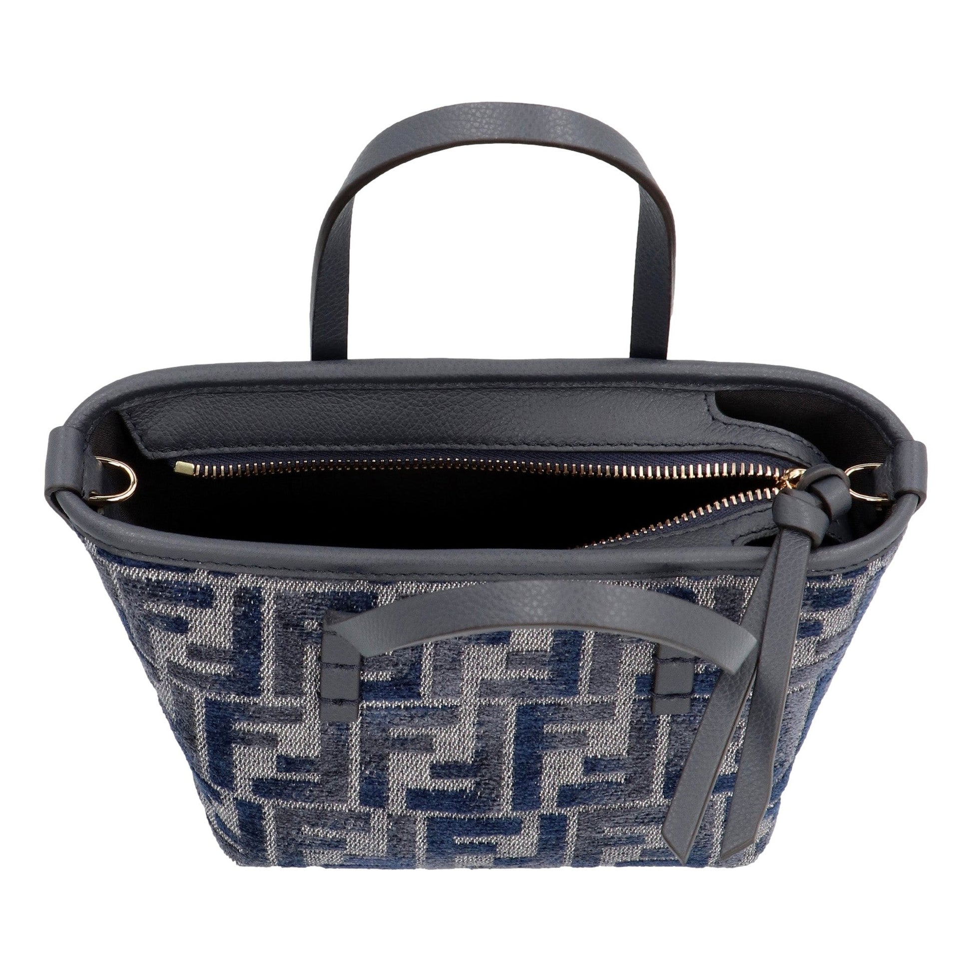 Fendi Mini Roll FF Tote: Italian Craftsmanship in Blue-Gray Chenille -   Shop Bags LLC