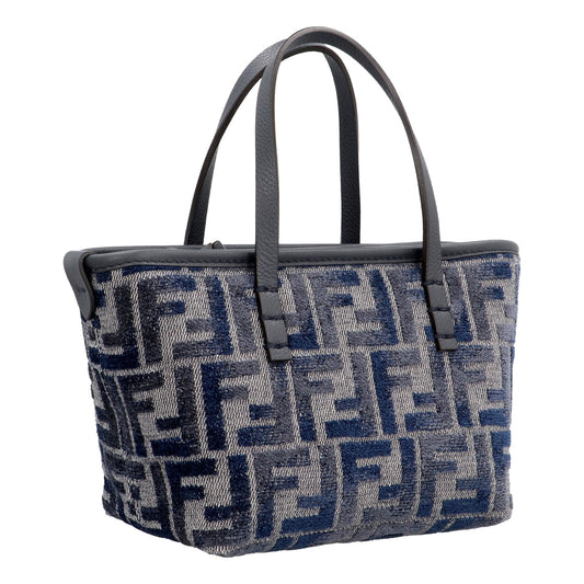 Fendi Mini Roll FF Tote: Italian Craftsmanship in Blue-Gray Chenille -   Shop Bags LLC