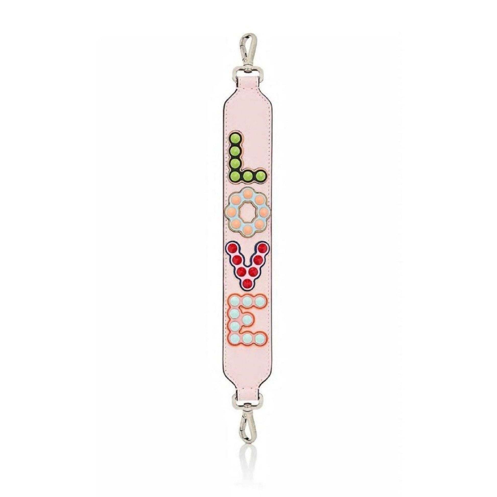 Fendi Mini Strap: Pink Peonia "LOVE" Studded Leather Accessory -   Shop Bags LLC