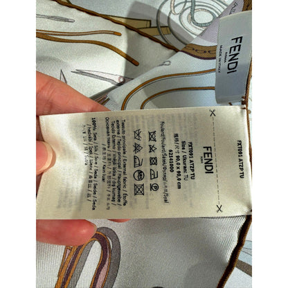 Fendi Multi-Color Graphic Print Silk Scarf Light Blue -   Shop Bags LLC 