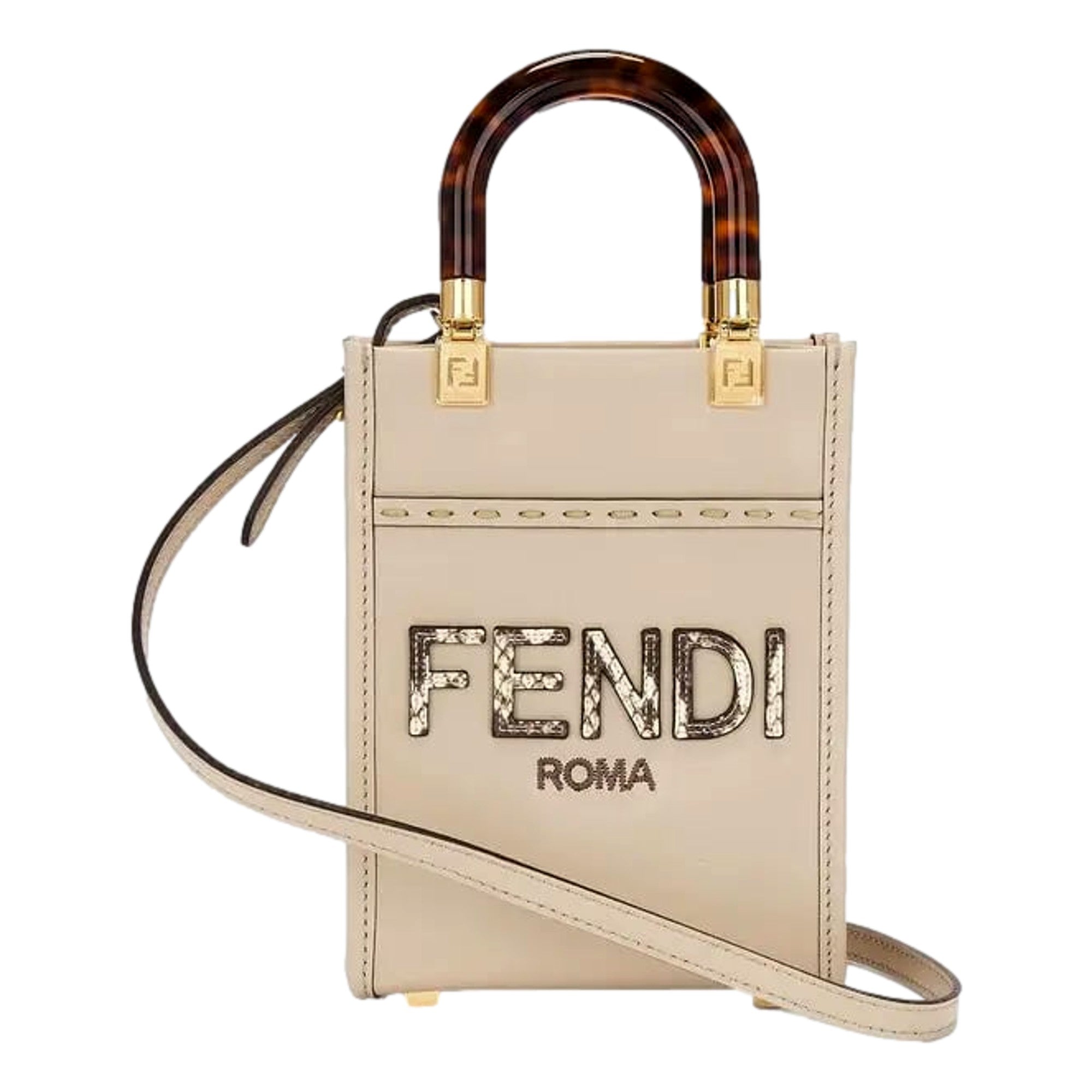 Fendi Nude Calfskin Snake Print Mini Sunshine Shopper Tote Crossbody Bag -   Shop Bags LLC