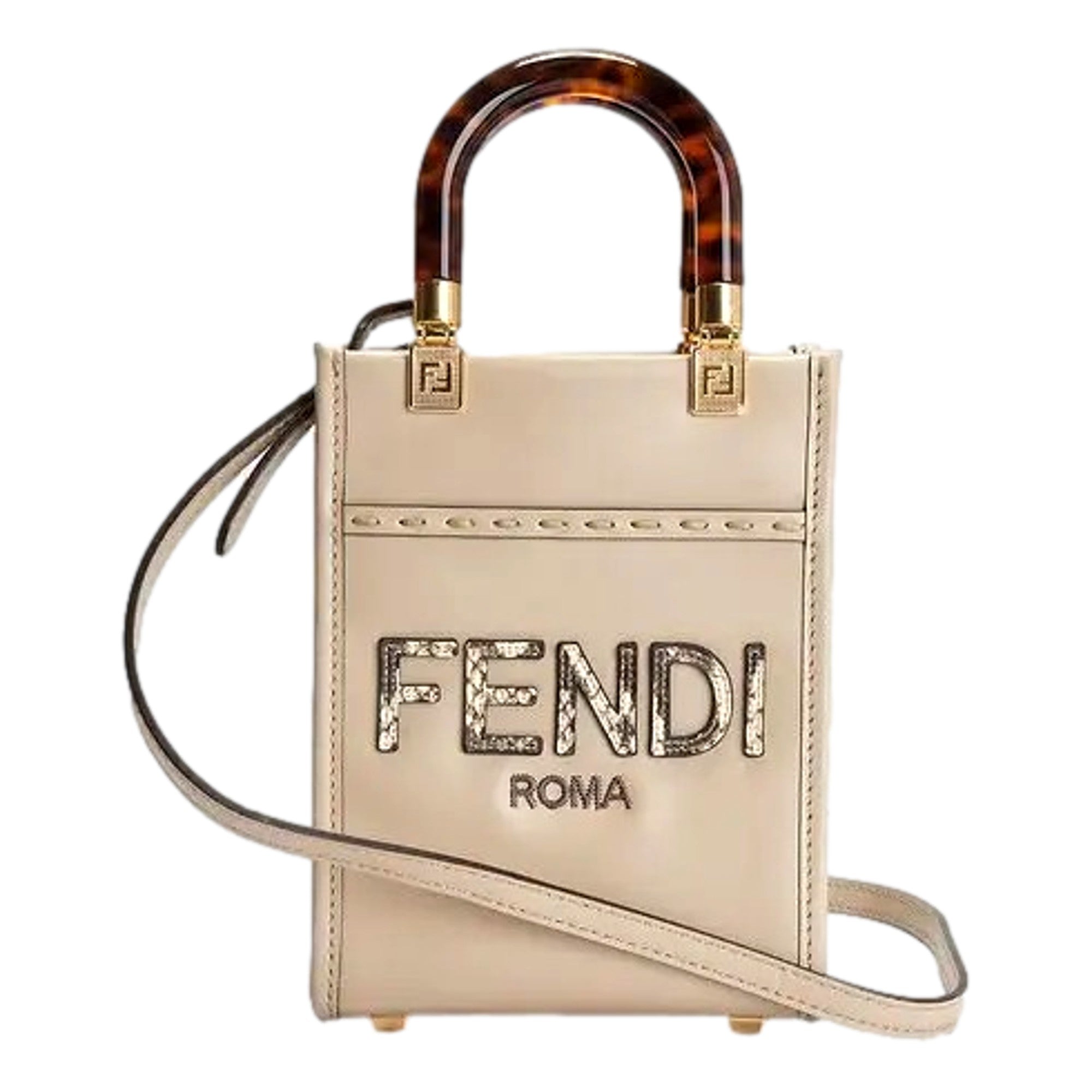 Fendi Nude Calfskin Snake Print Mini Sunshine Shopper Tote Crossbody Bag -   Shop Bags LLC