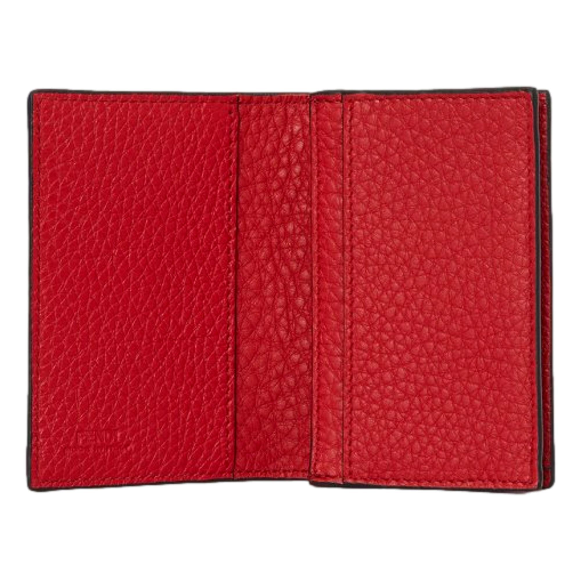 Fendi Red Grained Leather Card Case Wallet – Stylish & Functional -  