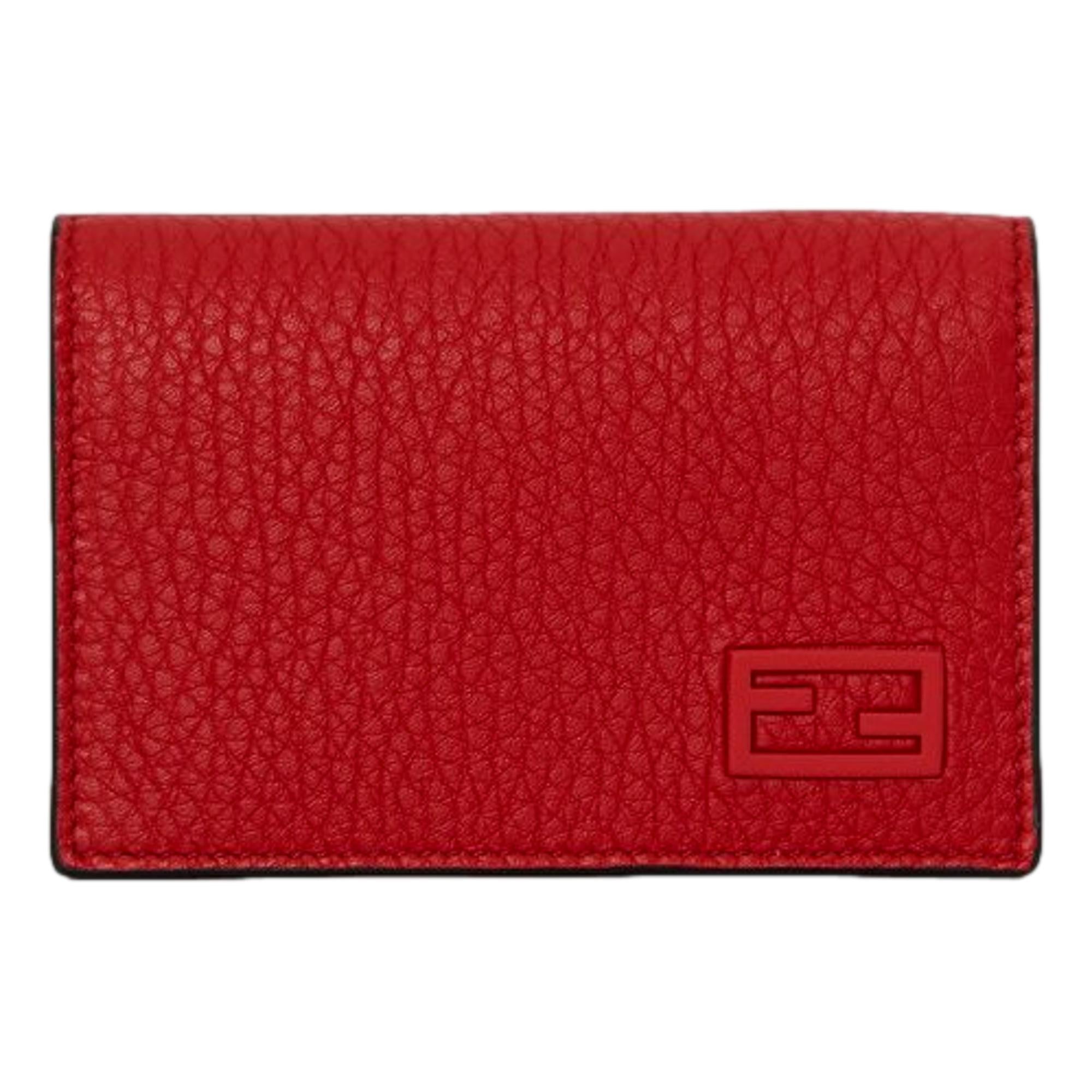 Fendi Red Grained Leather Card Case Wallet – Stylish & Functional -  