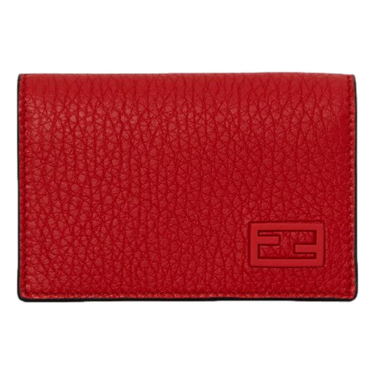 Fendi Red Grained Leather Card Case Wallet – Stylish & Functional -  