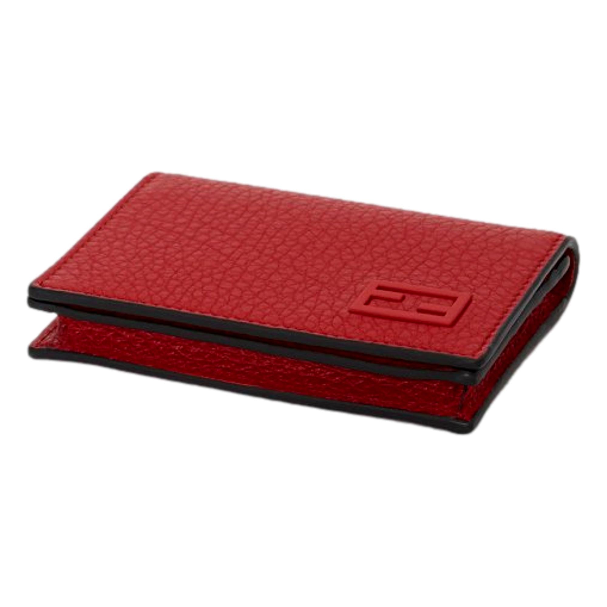 Fendi Red Grained Leather Card Case Wallet – Stylish & Functional -  