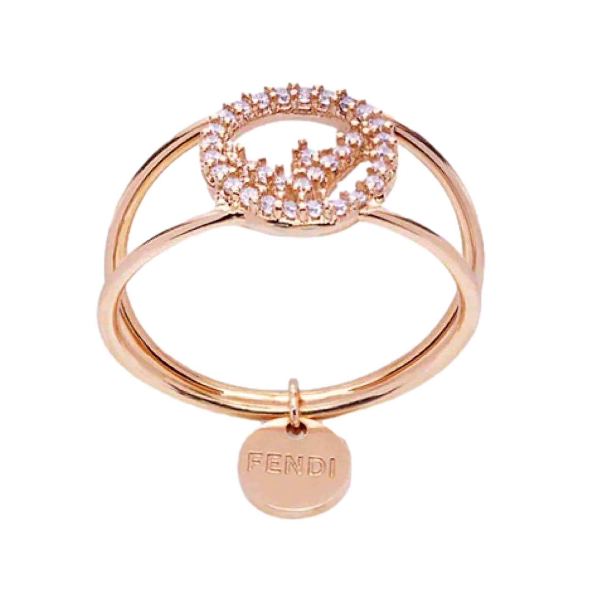 Fendi Ring: Crystal Logo Rose Gold Elegance - Size Small -   Shop Bags 