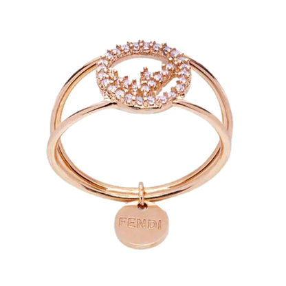 Fendi Ring: Crystal Logo Rose Gold Elegance - Size Small -   Shop Bags 