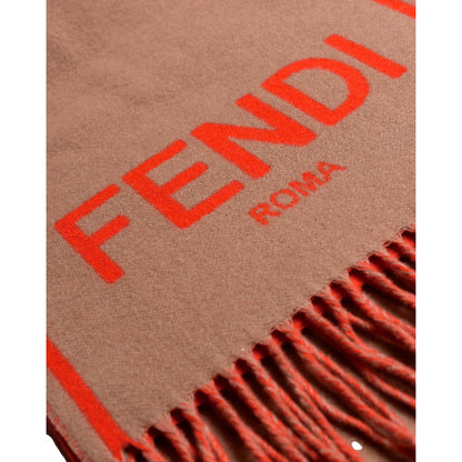 Fendi Roma Cashmere Scarf Beige Orange Logo -   Shop Bags LLC 