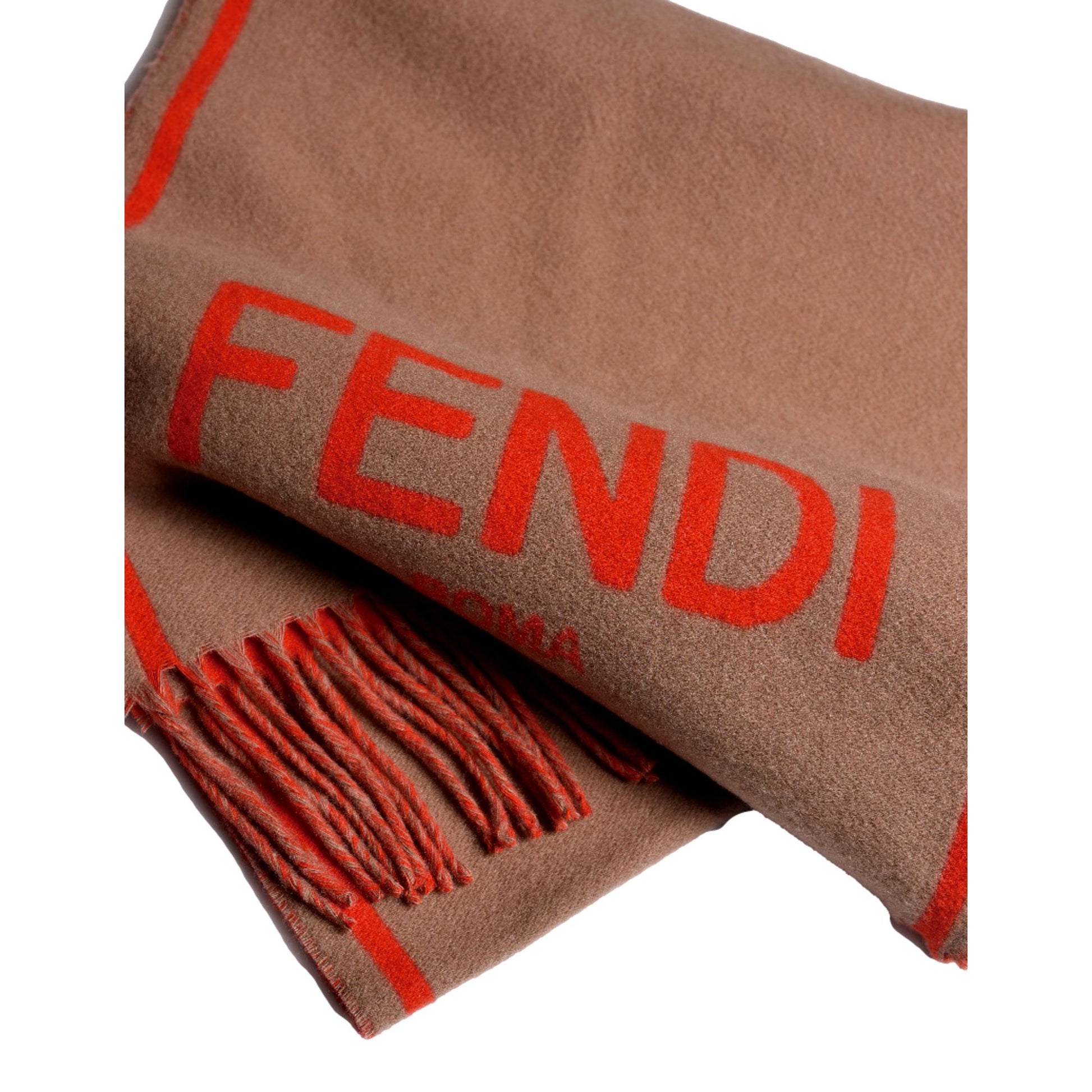 Fendi Roma Cashmere Scarf Beige Orange Logo -   Shop Bags LLC 