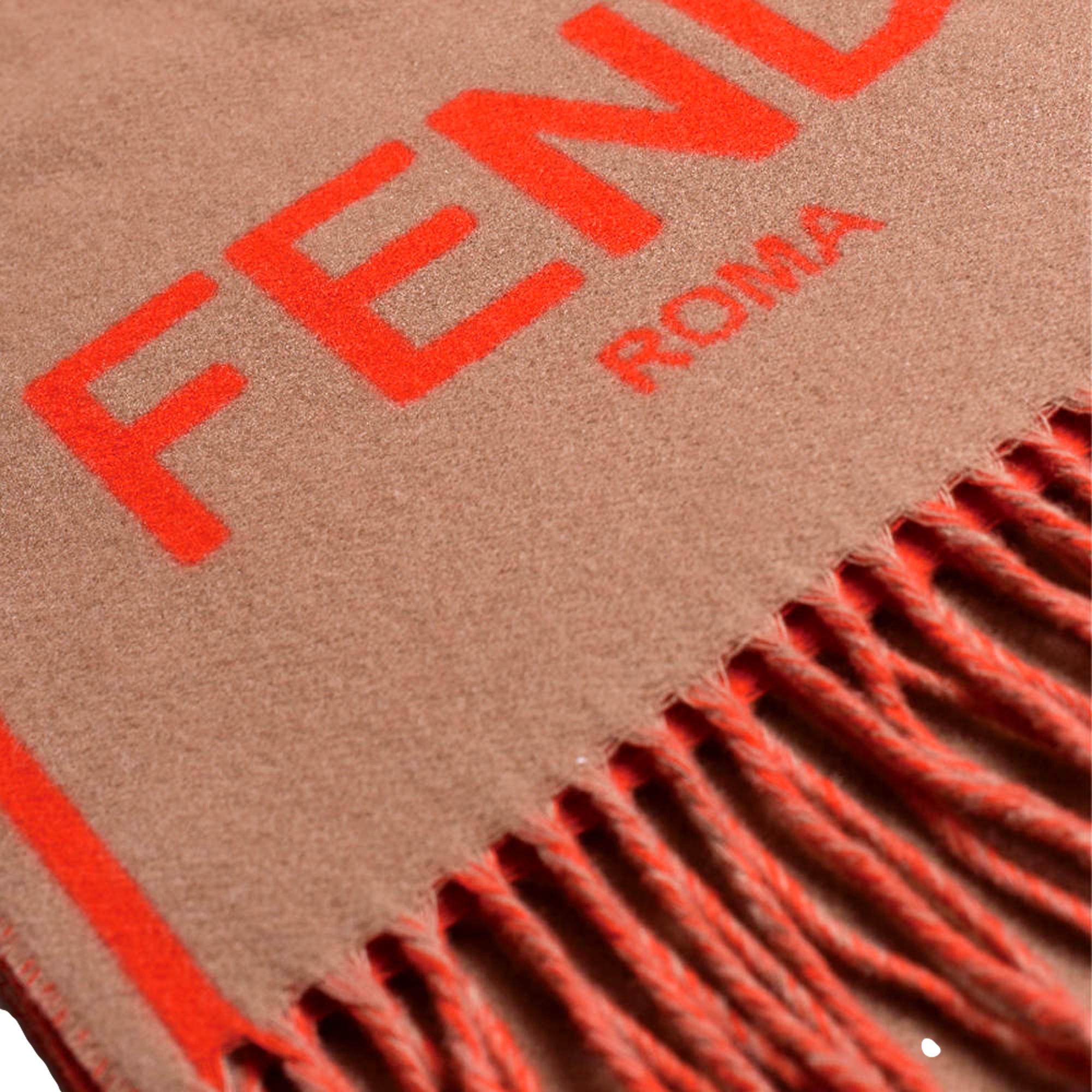Fendi Roma Cashmere Scarf Beige Orange Logo -   Shop Bags LLC 