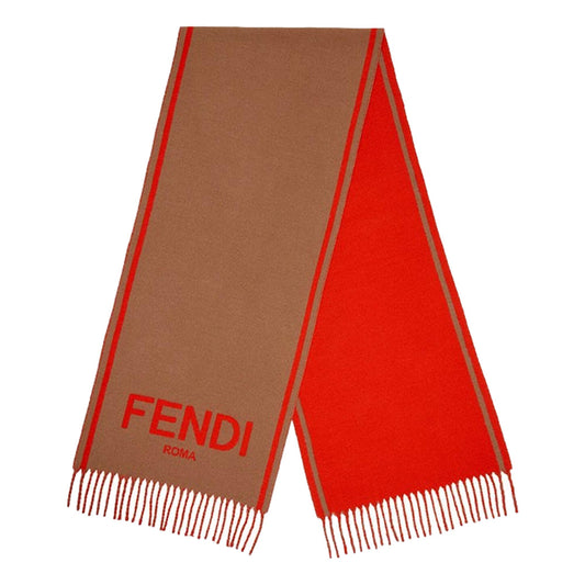 Fendi Roma Cashmere Scarf Beige Orange Logo -   Shop Bags LLC 