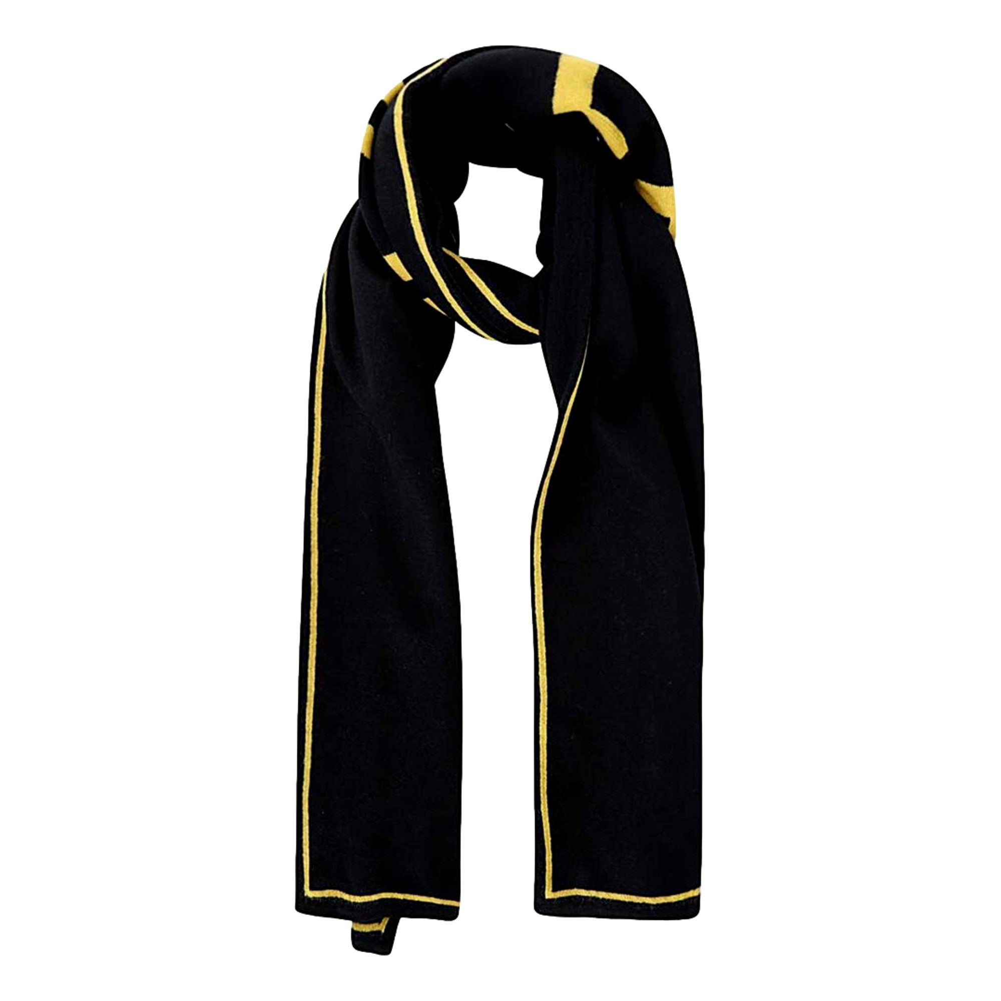 Fendi Roma Knitted Wool Cashmere Black Yellow Logo Scarf -   Shop Bags LLC 