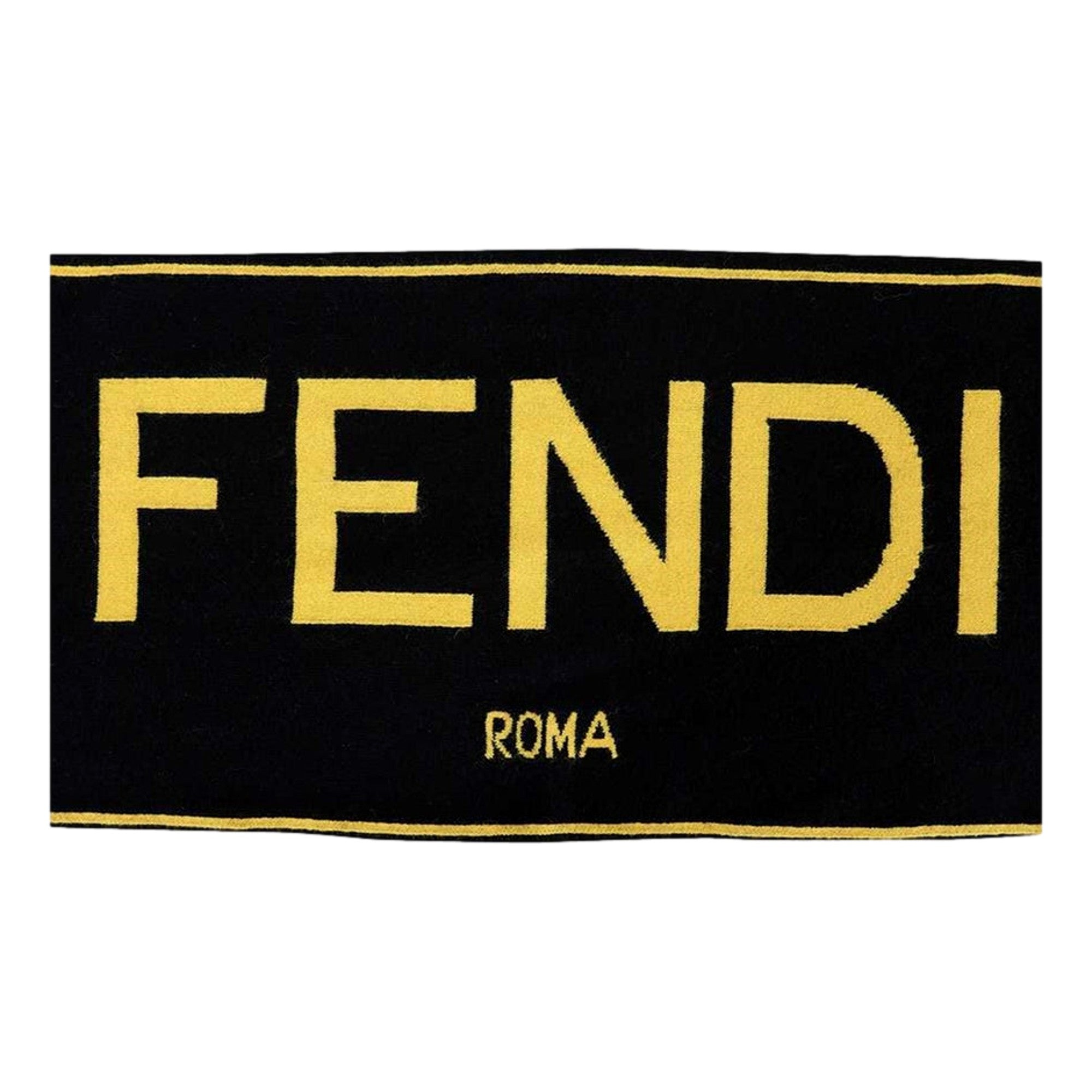 Fendi Roma Knitted Wool Cashmere Black Yellow Logo Scarf -   Shop Bags LLC 