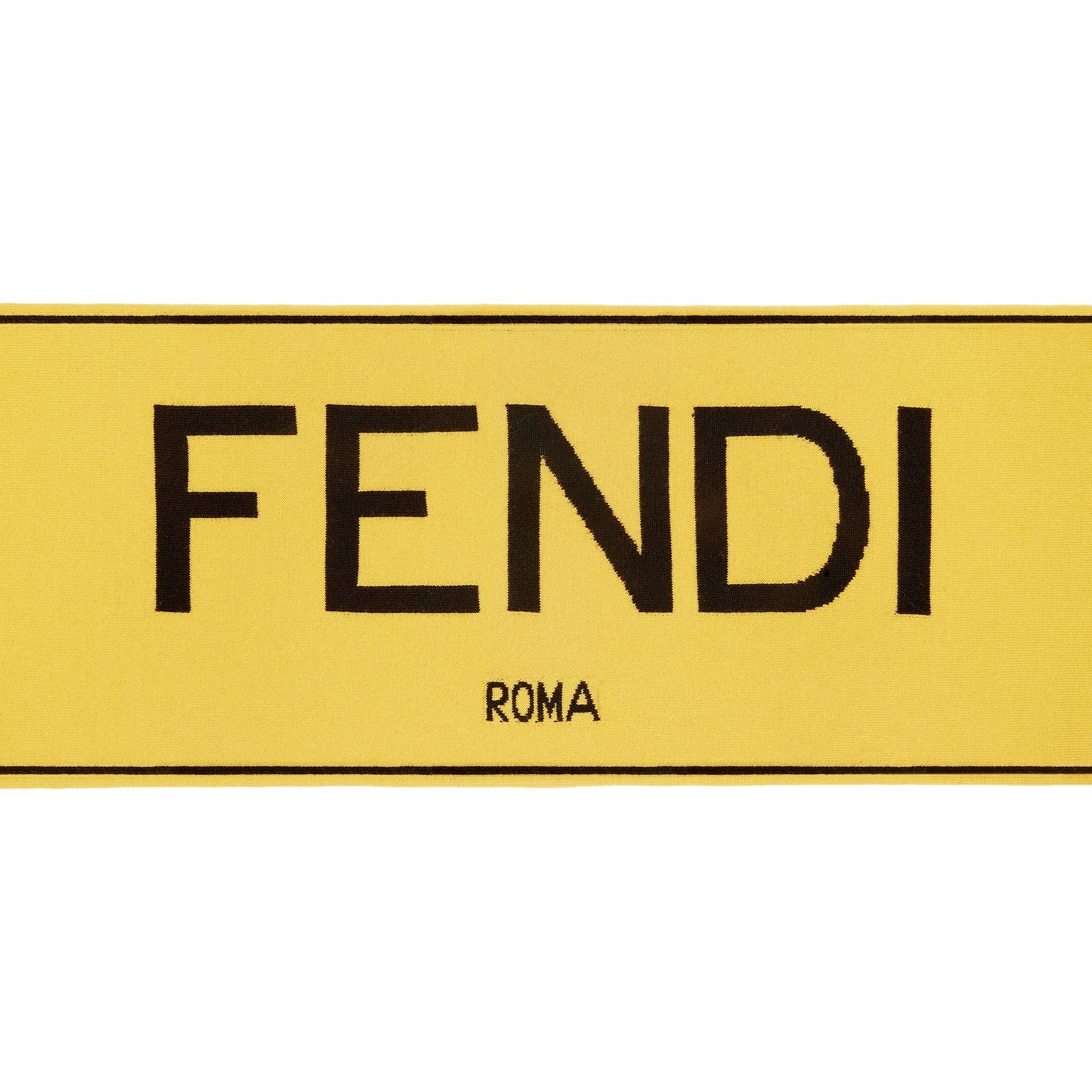 Fendi Roma Knitted Wool & Cashmere Yellow Black Logo Scarf -   Shop Bags LLC 
