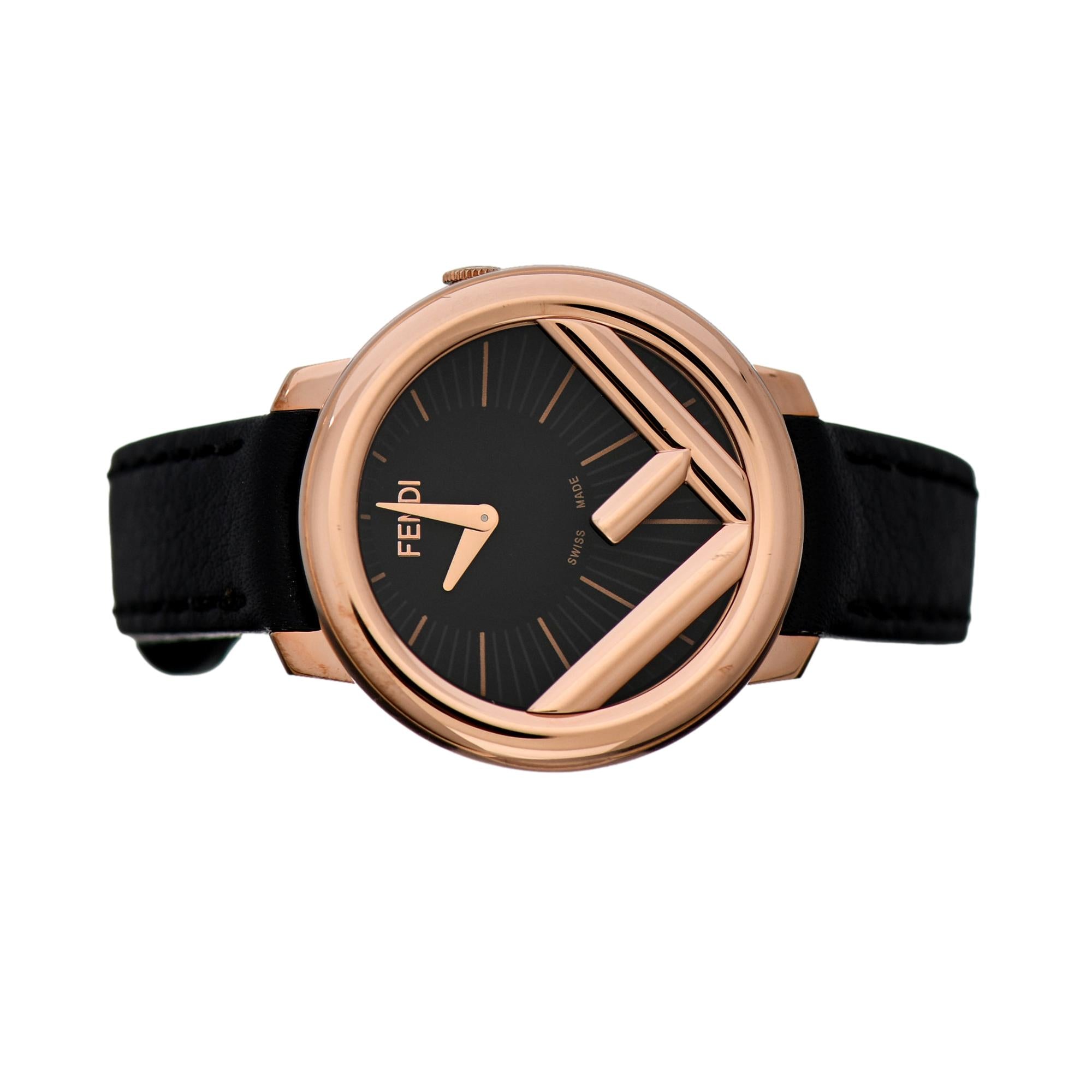 Fendi Runaway Watch: Rose Gold Elegance on Black Leather, 36MM -   Shop Bags 