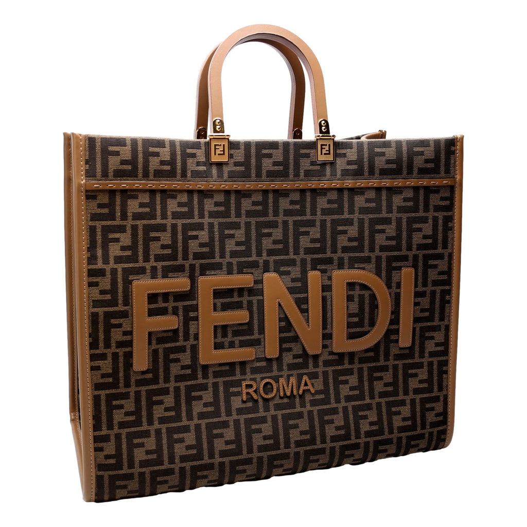 Fendi Sunshine Jacquard Canvas Leather Brown Zucca Large Tote -   Shop Bags LLC