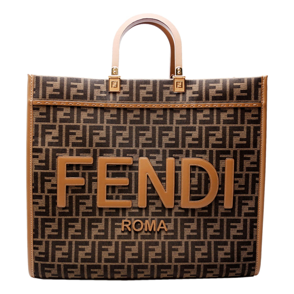 Fendi Sunshine Jacquard Canvas Leather Brown Zucca Large Tote -   Shop Bags LLC