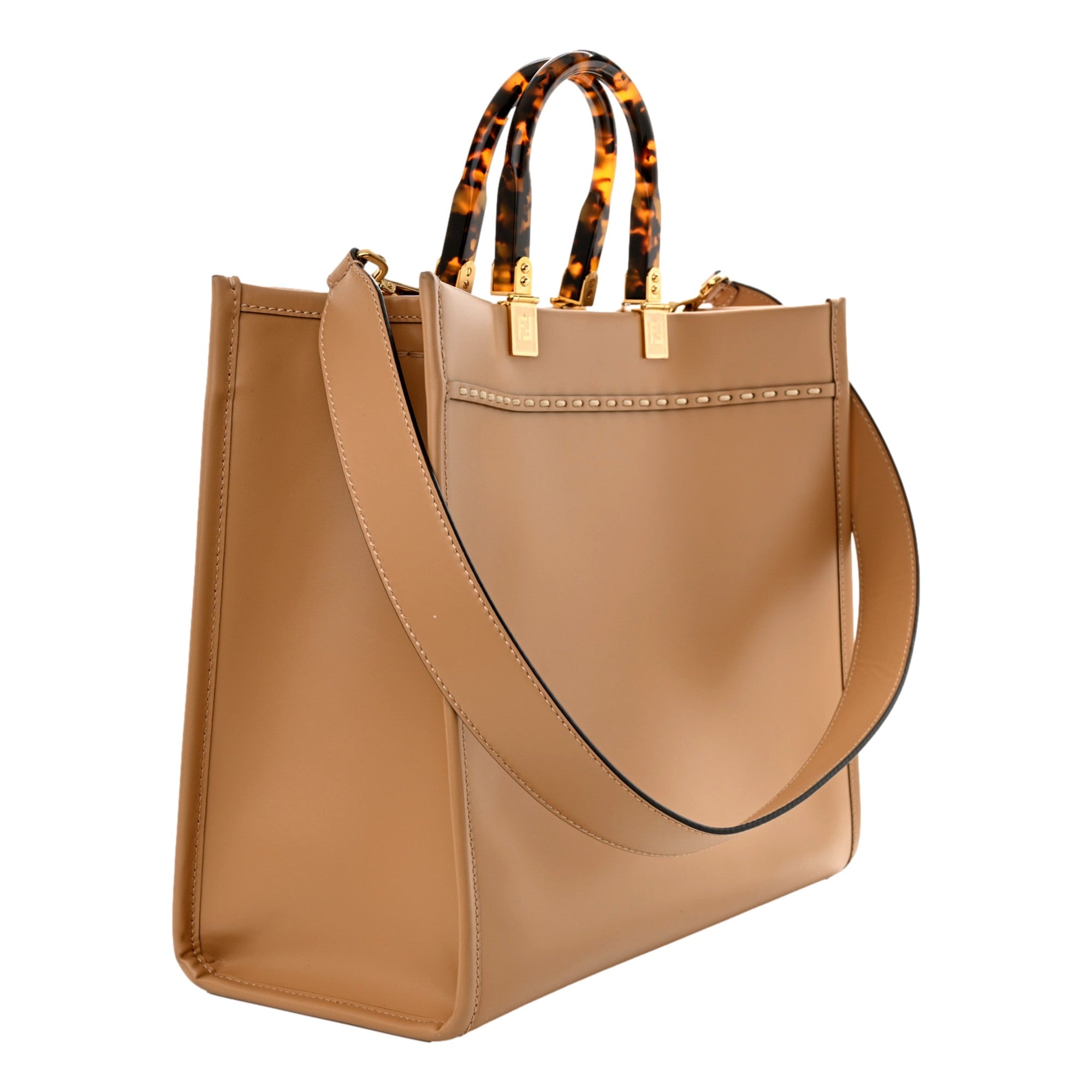 Fendi Sunshine Tan Leather Snake Print Logo Large Tote -   Shop Bags LLC