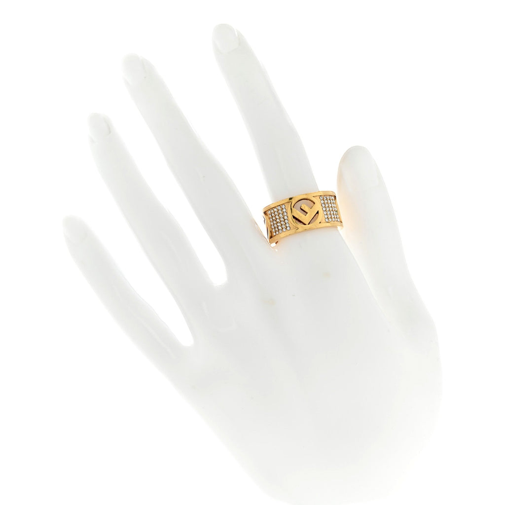 Fendi Wide Band Ring: Gold & Crystal Elegance for Any Occasion -   Shop Bags 