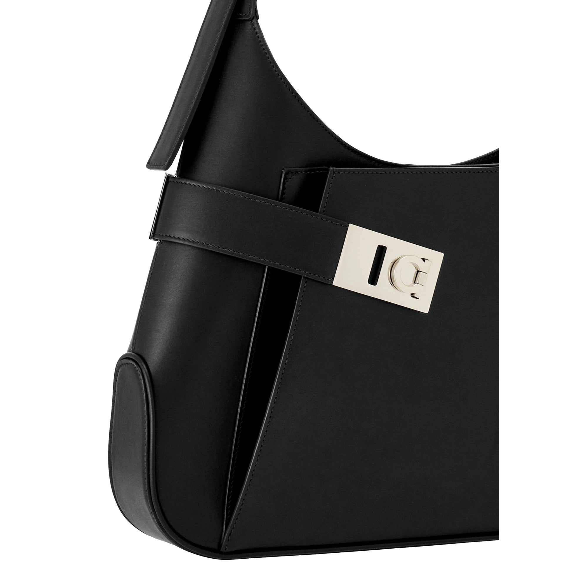 Ferragamo Arch Black Brushed Leather Hobo Shoulder Bag -   Shop Bags LLC