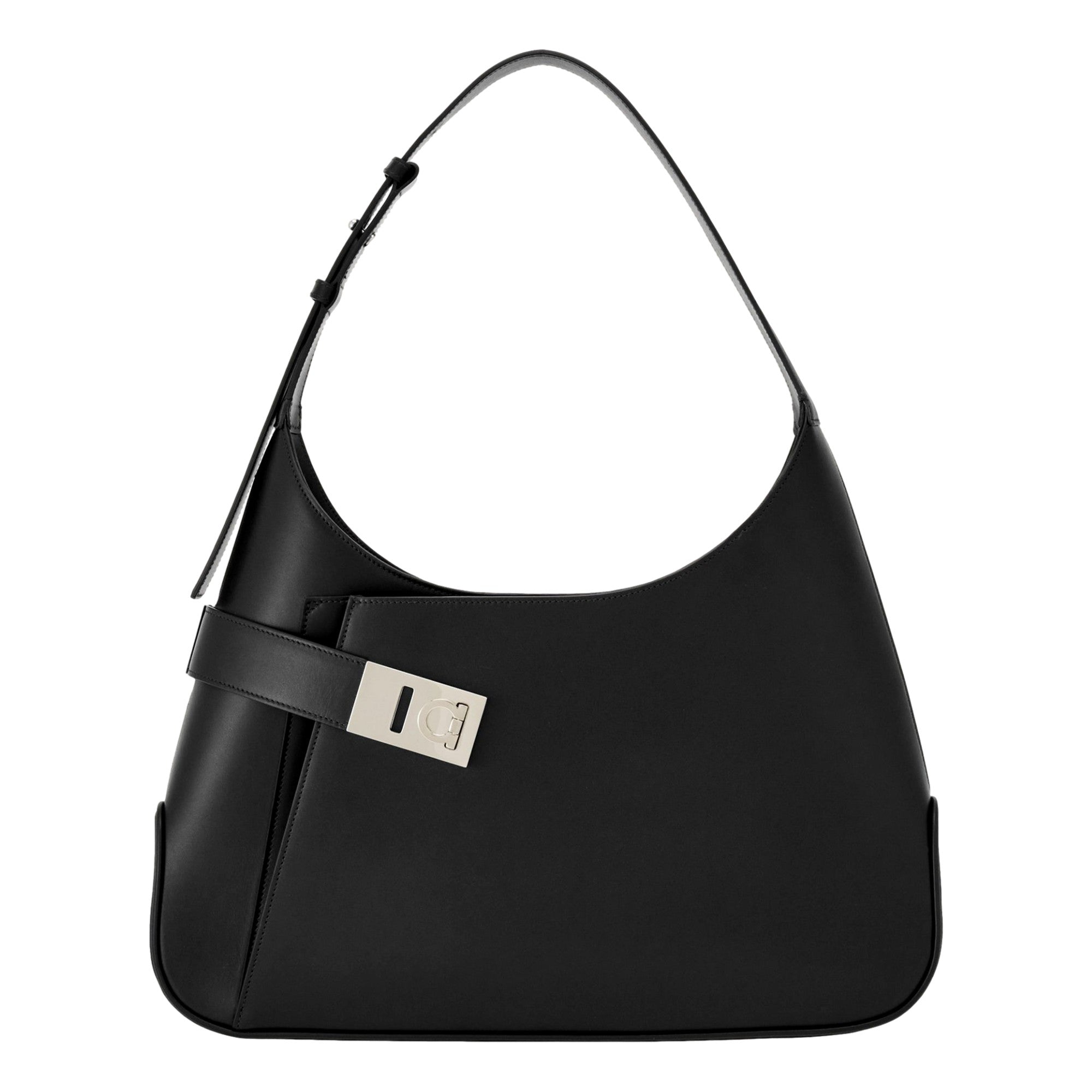 Ferragamo Arch Black Brushed Leather Hobo Shoulder Bag -   Shop Bags LLC