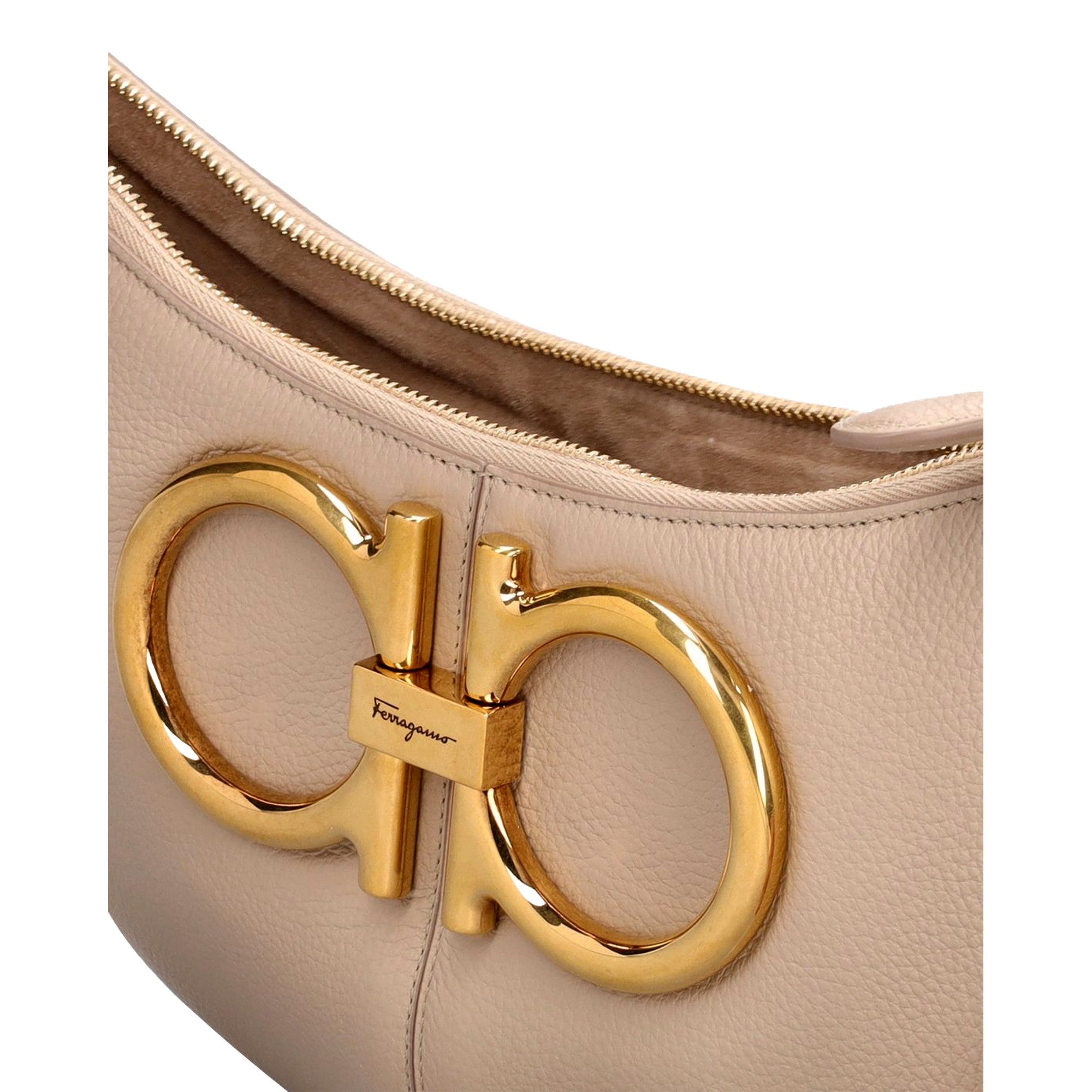 Ferragamo Gancio Beige Calfskin Daino Maxi Hobo Shoulder Bag -   Shop Bags LLC