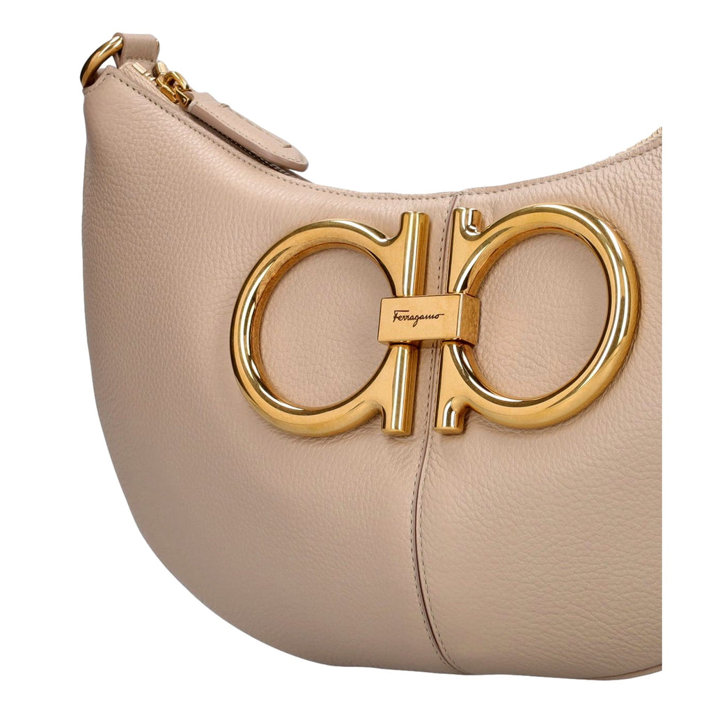 Ferragamo Gancio Beige Calfskin Daino Maxi Hobo Shoulder Bag -   Shop Bags LLC