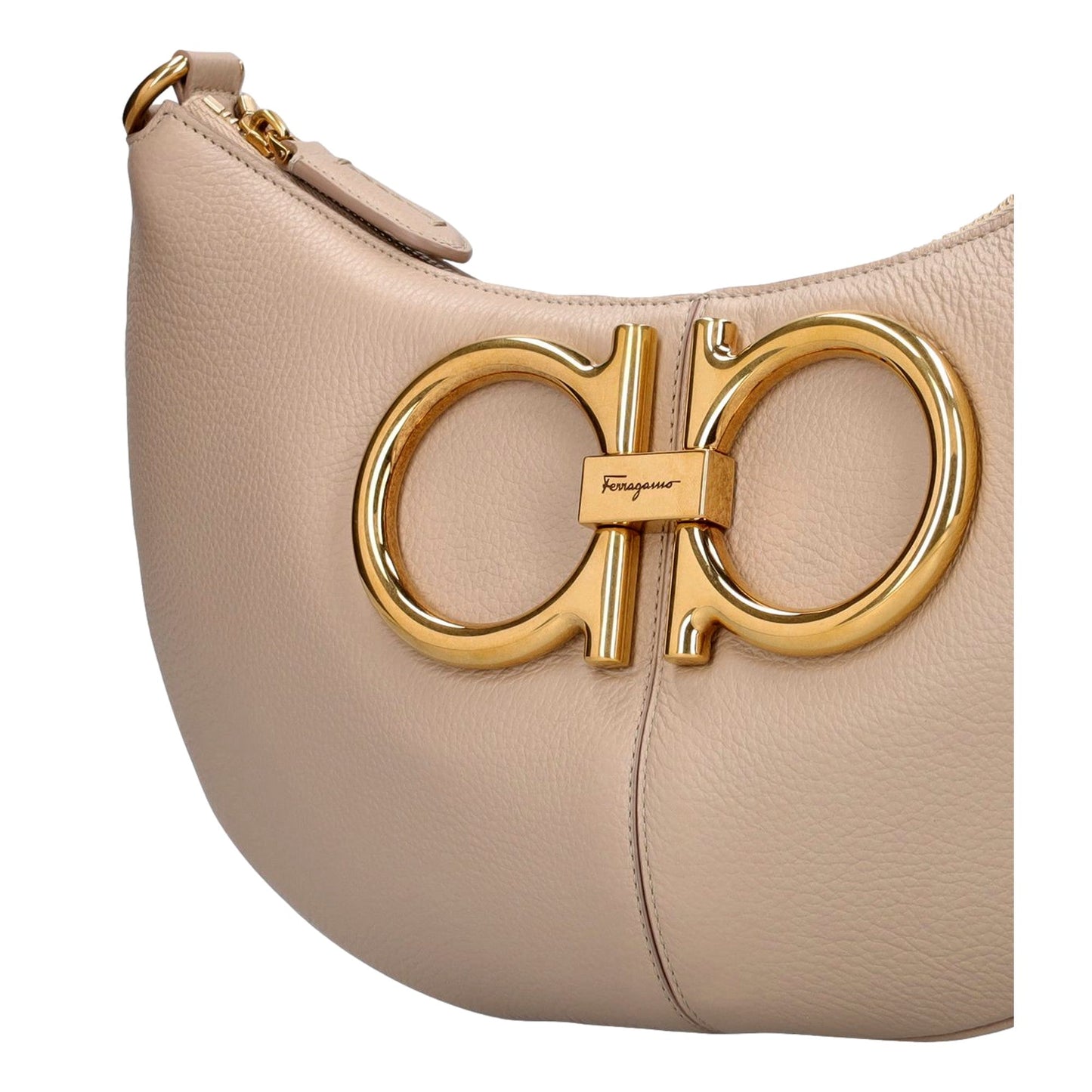 Ferragamo Gancio Beige Calfskin Daino Maxi Hobo Shoulder Bag -   Shop Bags LLC