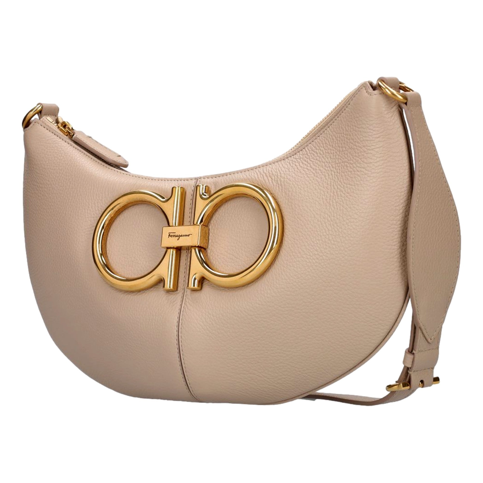 Ferragamo Gancio Beige Calfskin Daino Maxi Hobo Shoulder Bag -   Shop Bags LLC