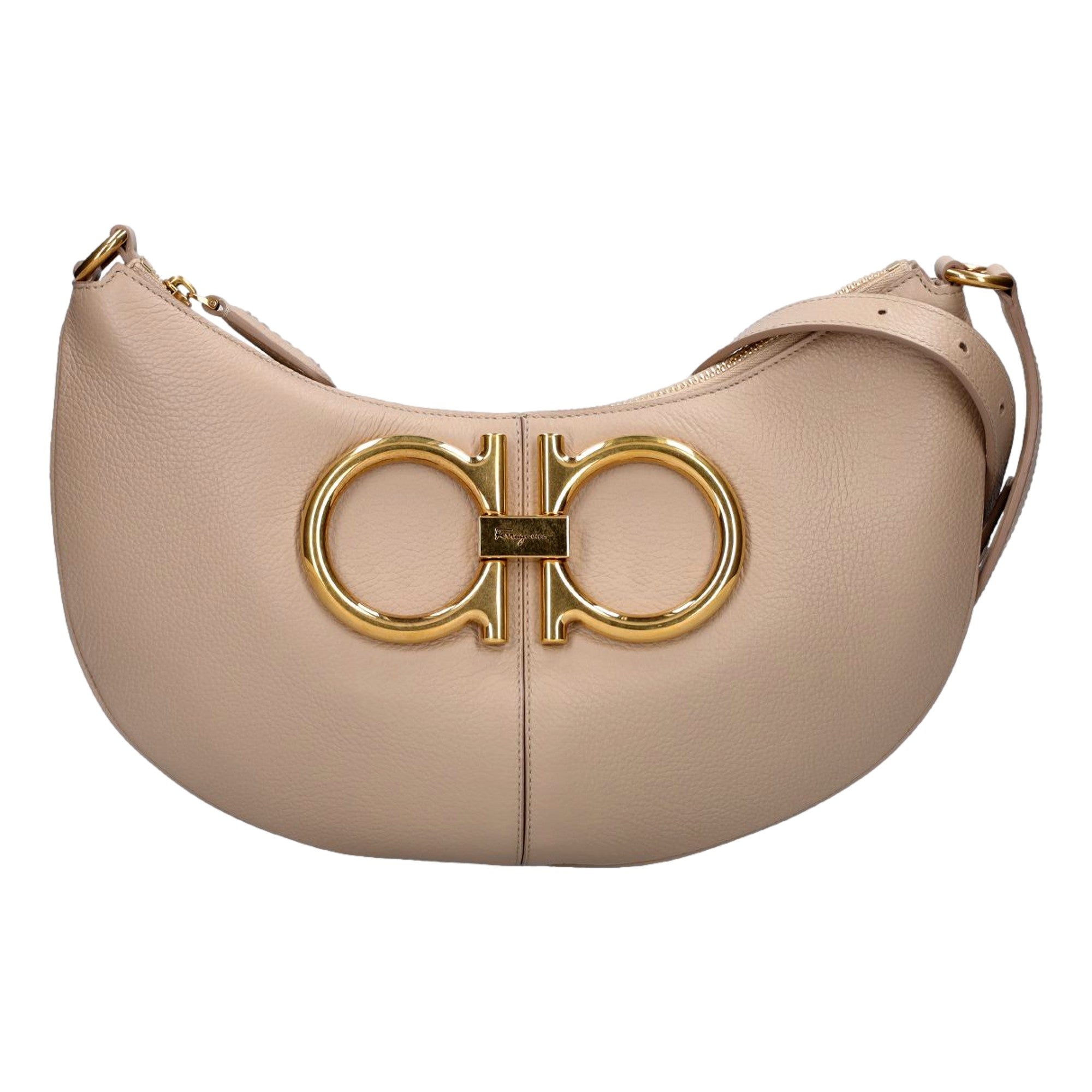 Ferragamo Gancio Beige Calfskin Daino Maxi Hobo Shoulder Bag -   Shop Bags LLC
