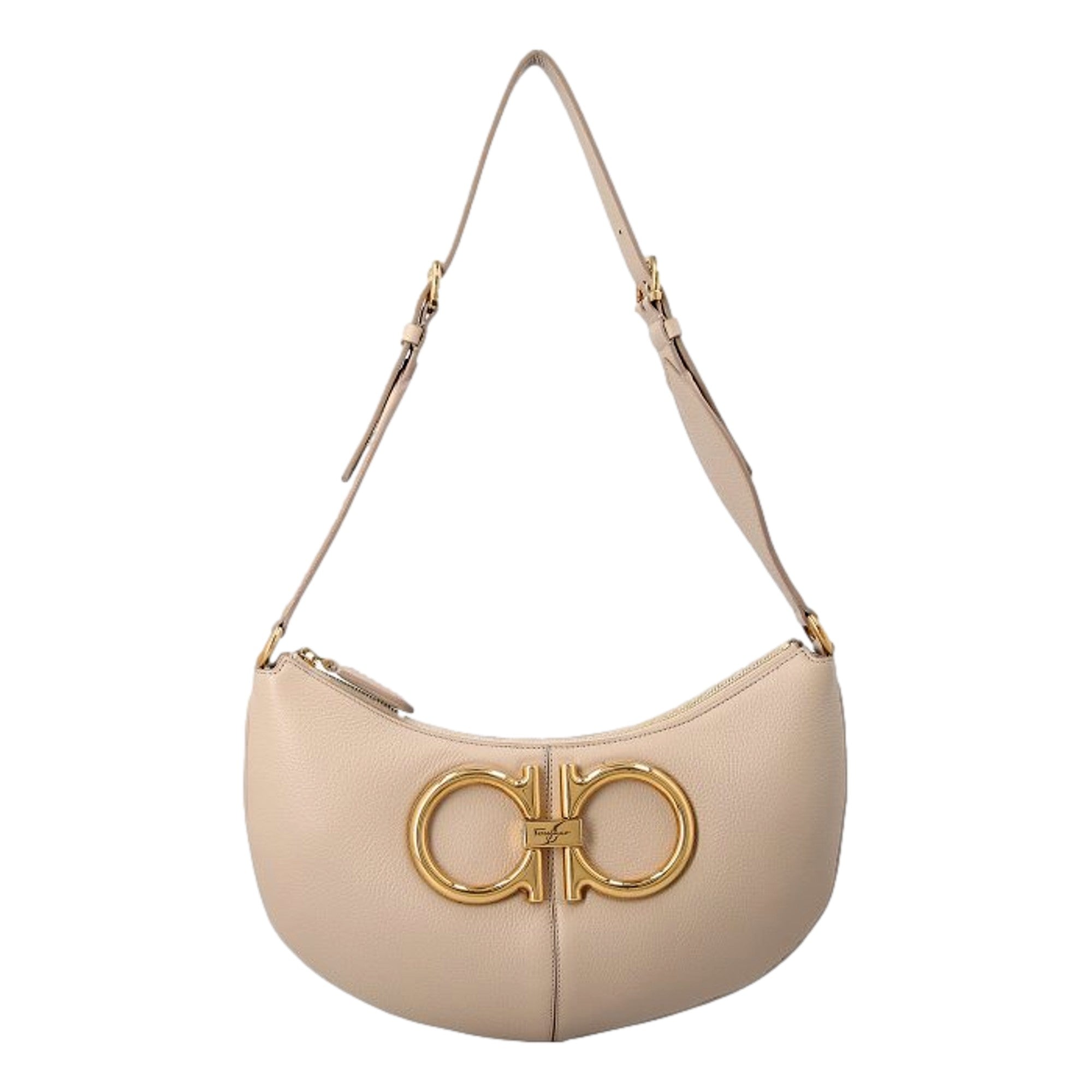 Ferragamo Gancio Beige Calfskin Daino Maxi Hobo Shoulder Bag -   Shop Bags LLC
