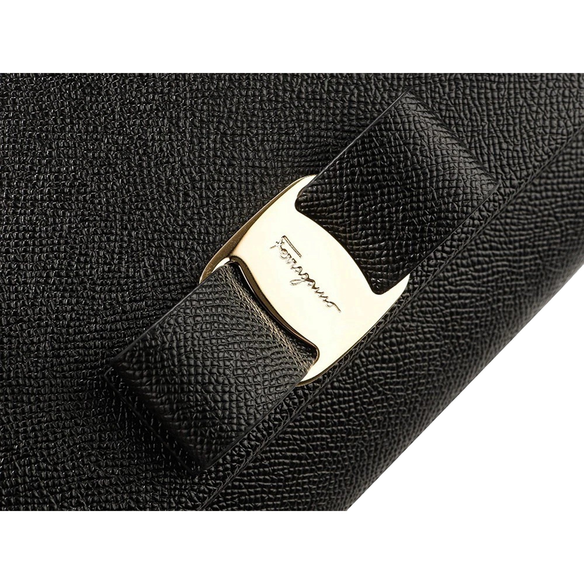 Ferragamo Ginny Black Vitello Grain Leather Crossbody Bow Handbag -   Shop Bags LLC