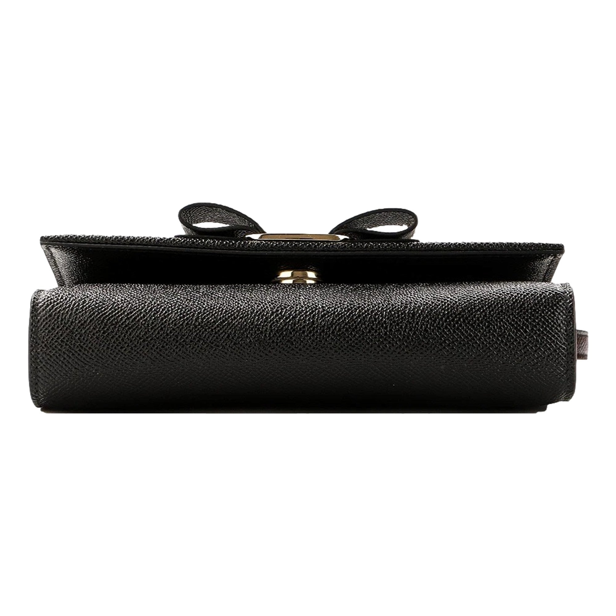 Ferragamo Ginny Black Vitello Grain Leather Crossbody Bow Handbag -   Shop Bags LLC