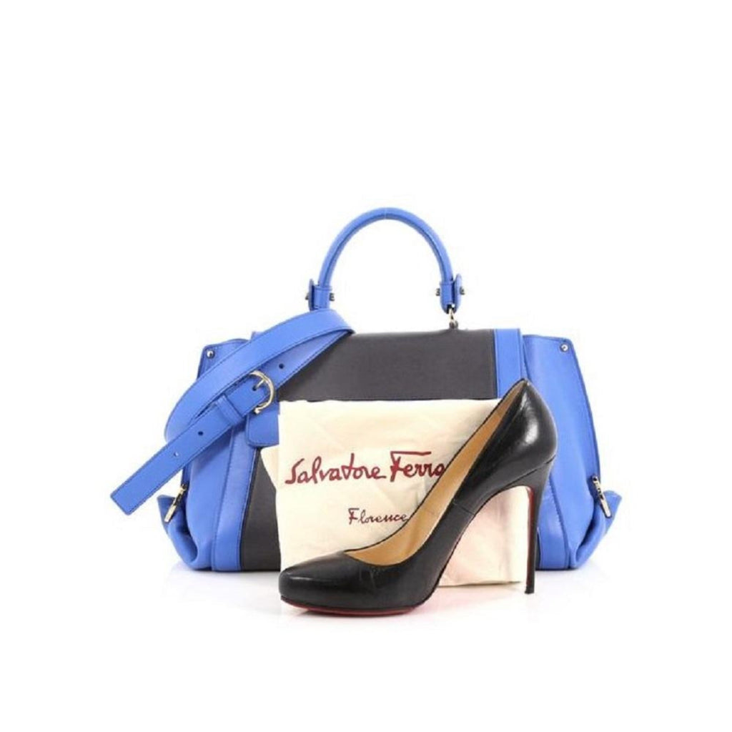 Ferragamo Sofia Medium Handbag - Elegant Blue Calfskin Satchel -   Shop Bags LLC