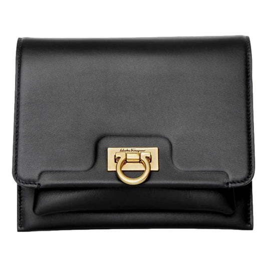 Ferragamo Trifolio Black Crossbody Bag - Elegance in Soft Leather -   Shop Bags LLC 