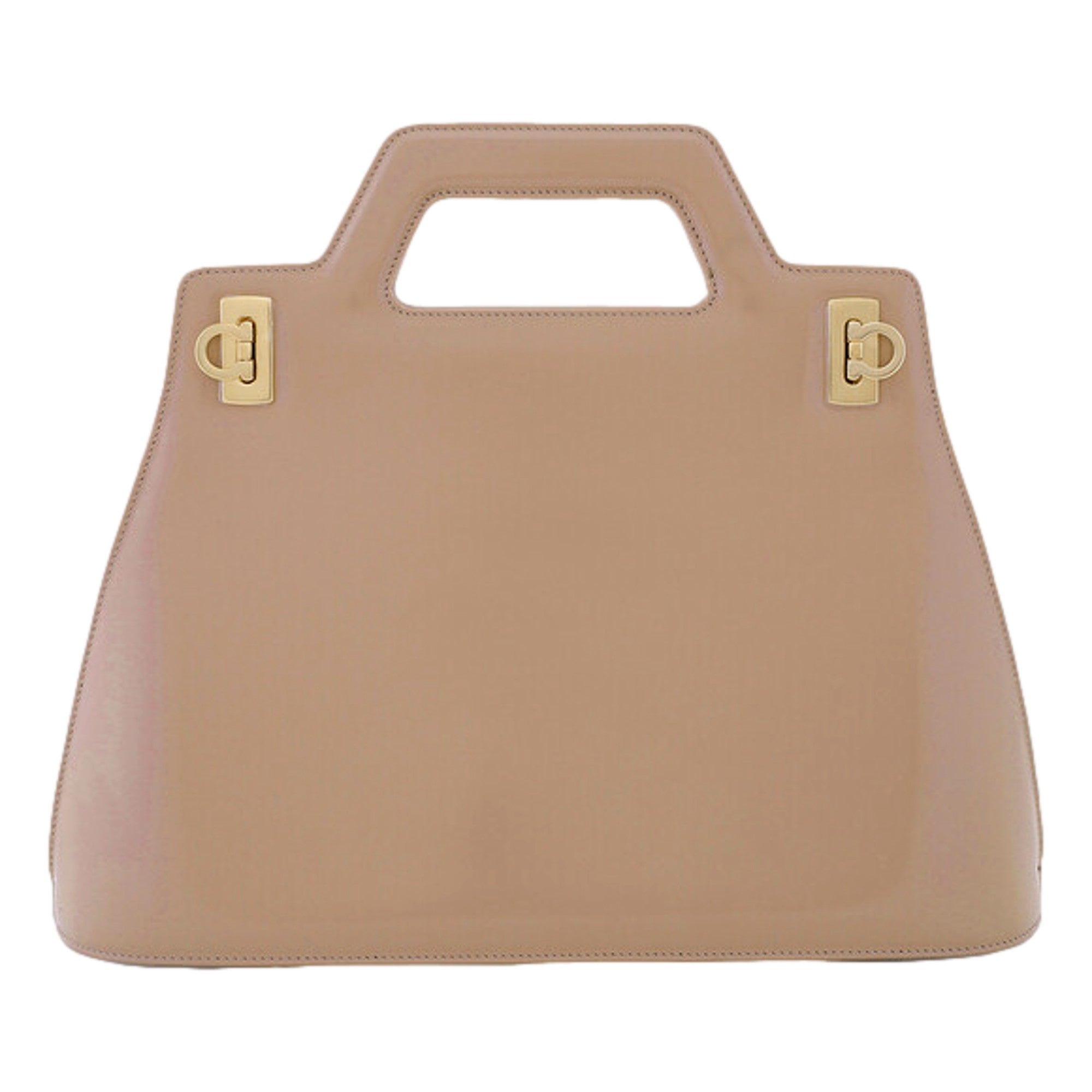 Ferragamo Wanda Beige Patent Leather Top Handle Handbag -   Shop Bags LLC