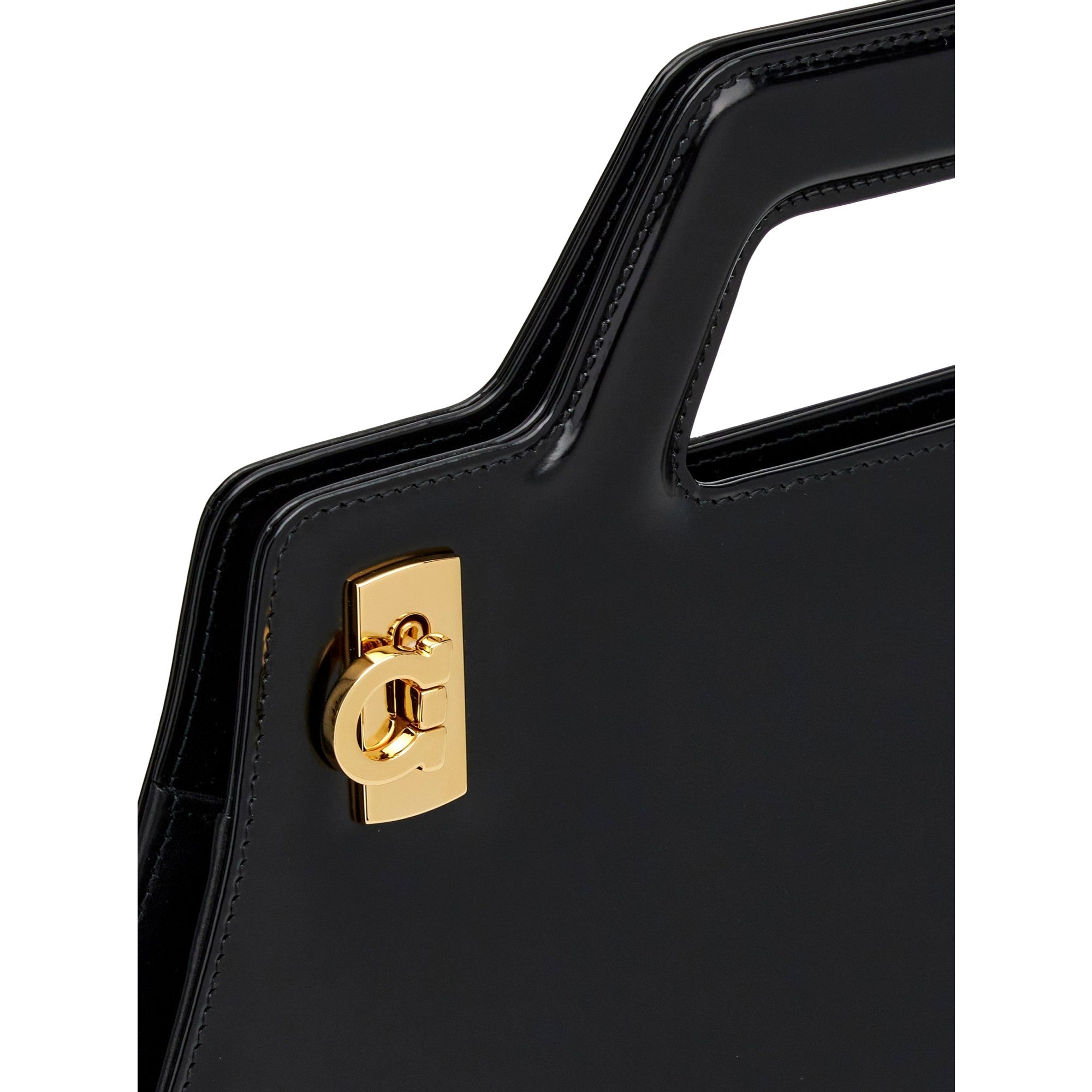Ferragamo Wanda Black Patent Leather Top Handle Handbag -   Shop Bags LLC