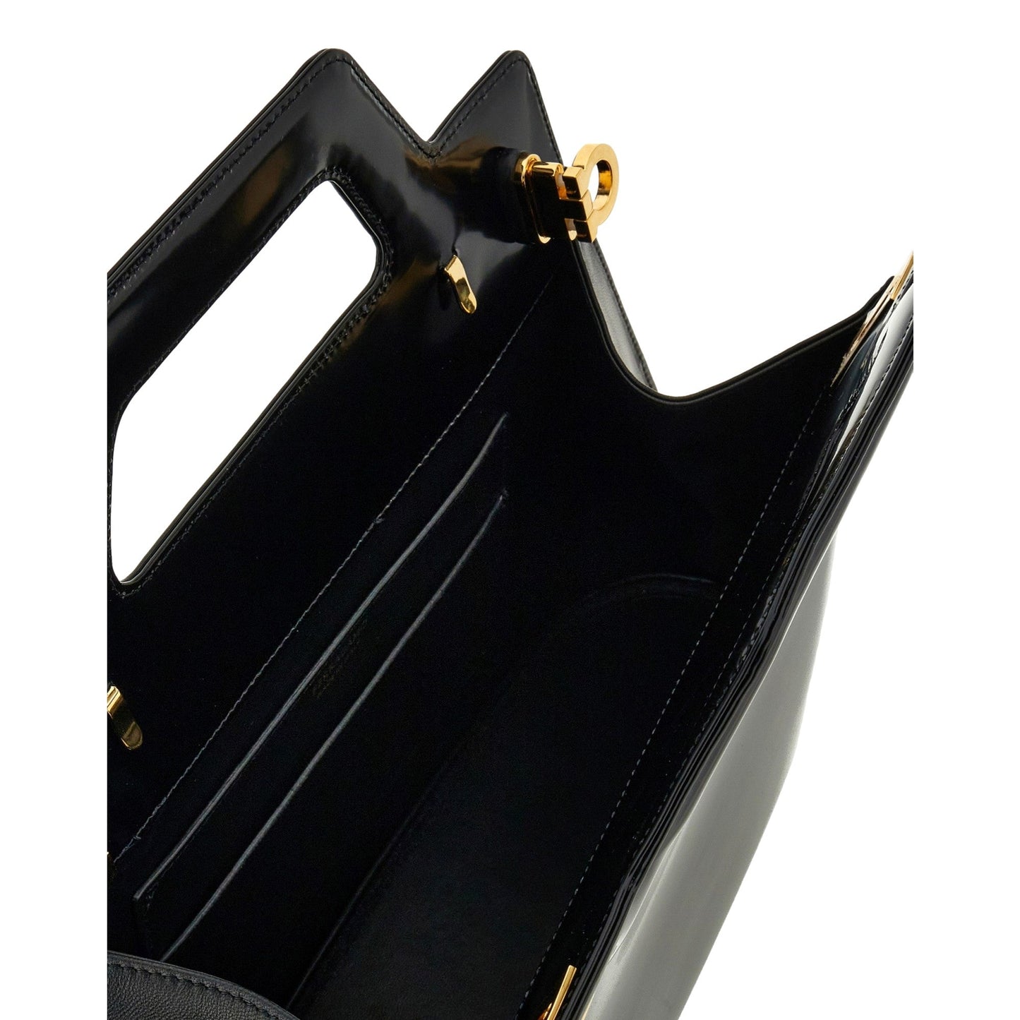 Ferragamo Wanda Black Patent Leather Top Handle Handbag -   Shop Bags LLC