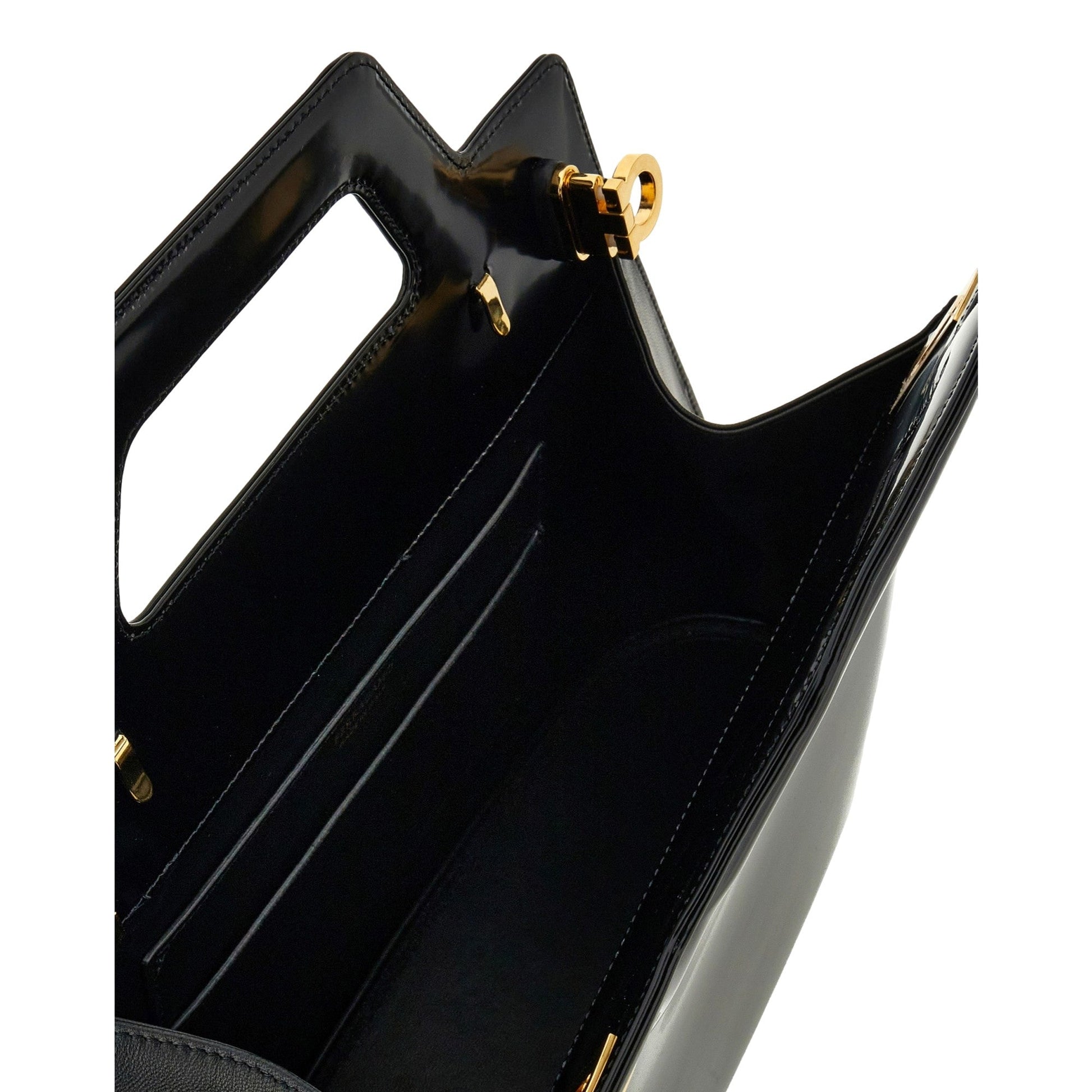 Ferragamo Wanda Black Patent Leather Top Handle Handbag -   Shop Bags LLC