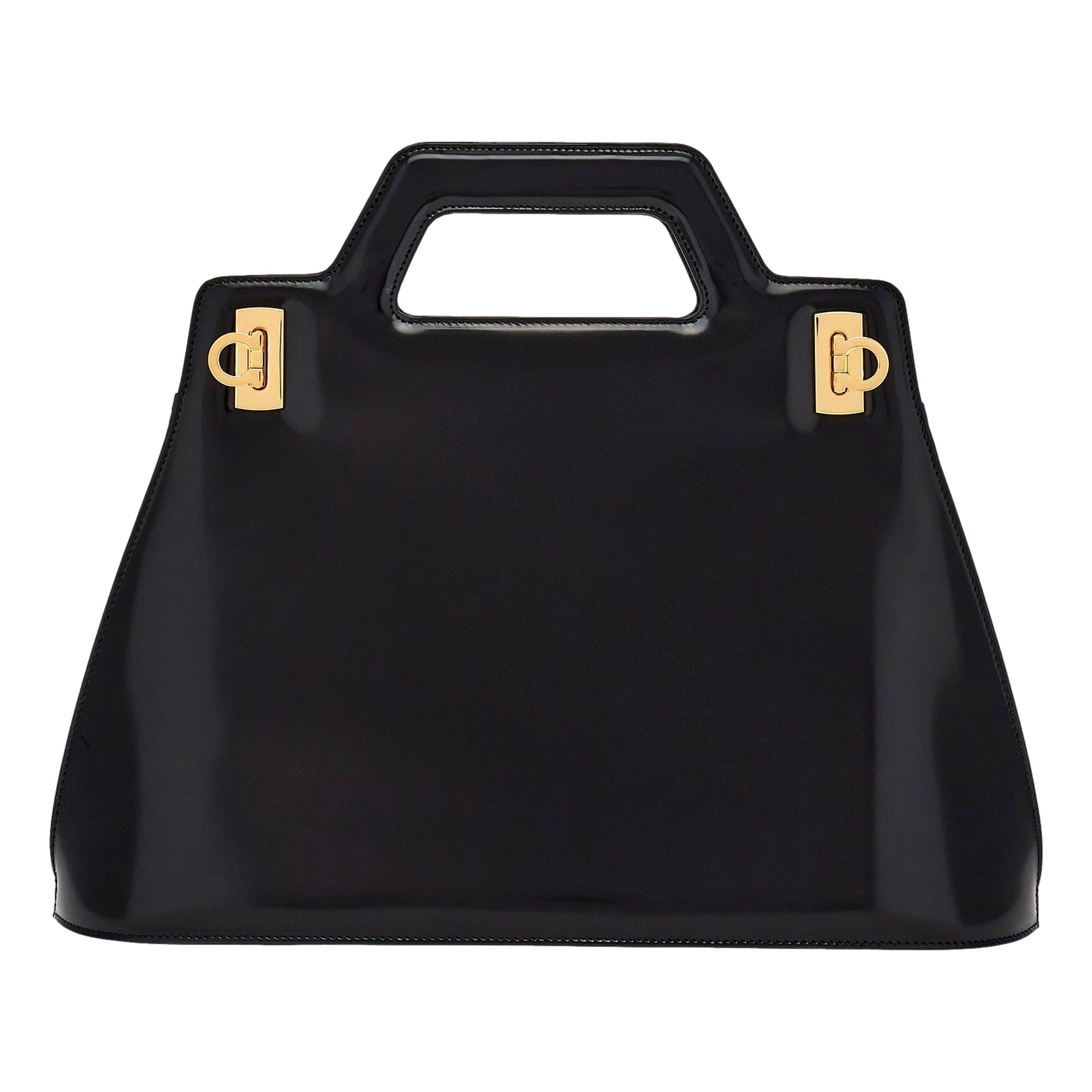 Ferragamo Wanda Black Patent Leather Top Handle Handbag -   Shop Bags LLC