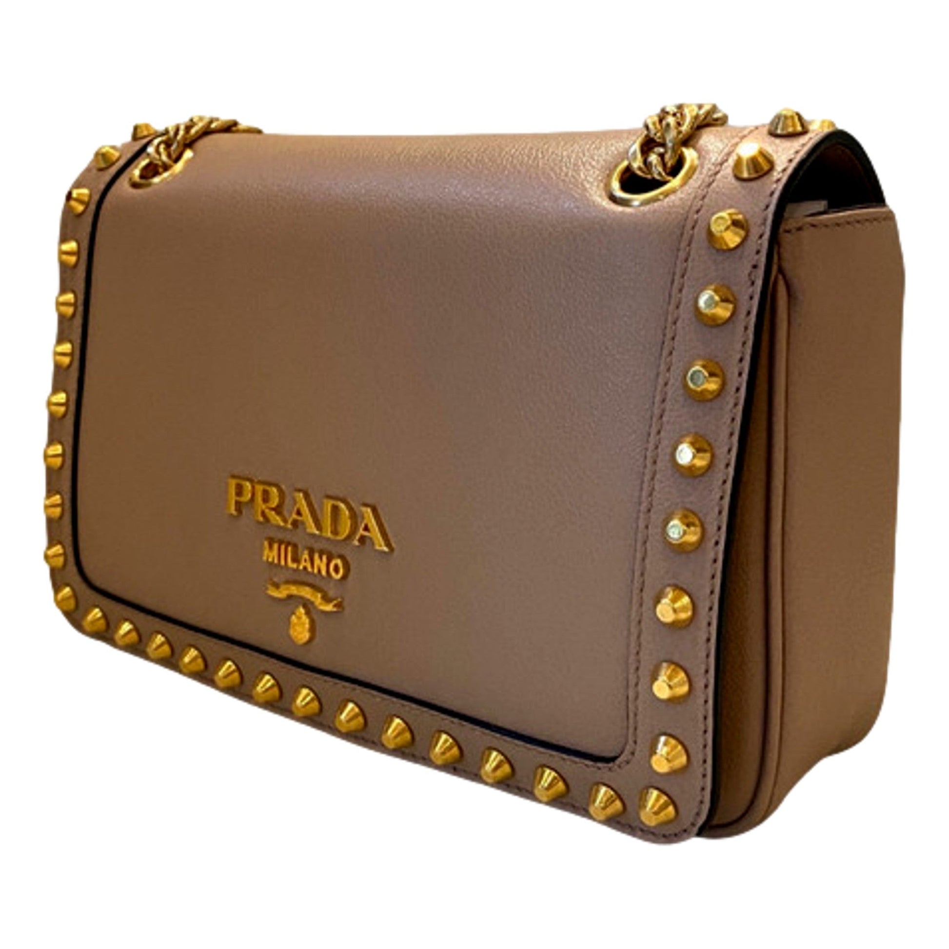 Gold Studded Bag: Prada Crossbody Bag in Beige for Year-Round Style -   Shop Bags LLC 