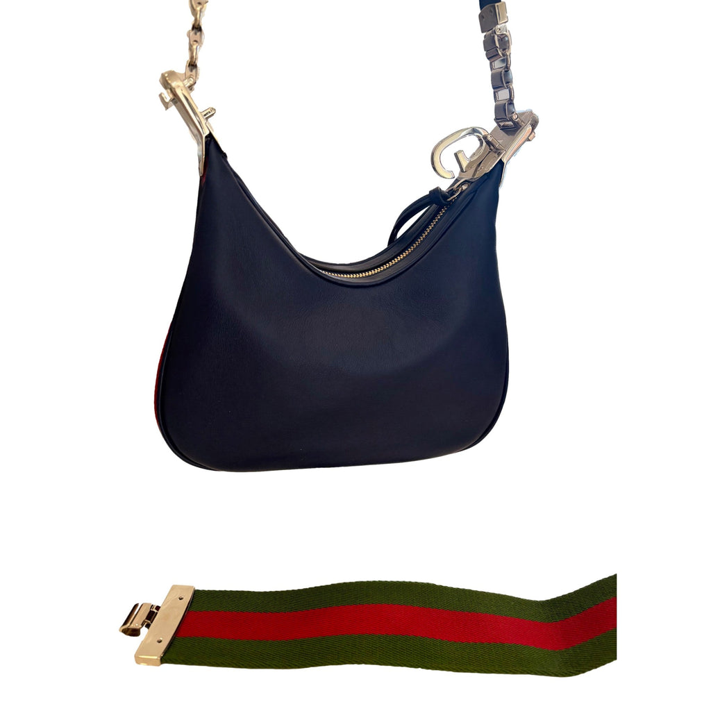 Gucci Attaché Navy Leather Bag - Elegant Shoulder & Crossbody -   Shop Bags LLC