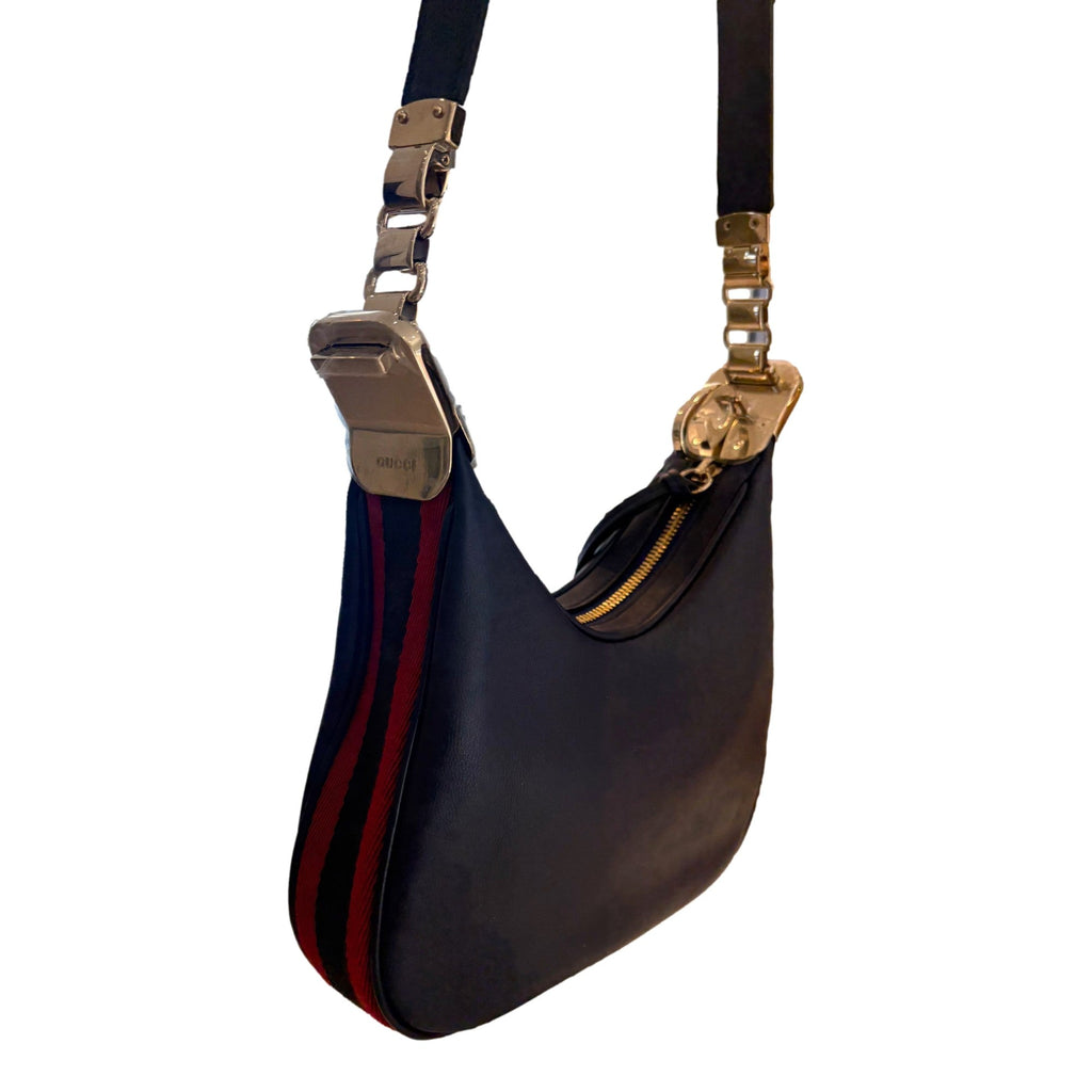 Gucci Attaché Navy Leather Bag - Elegant Shoulder & Crossbody -   Shop Bags LLC