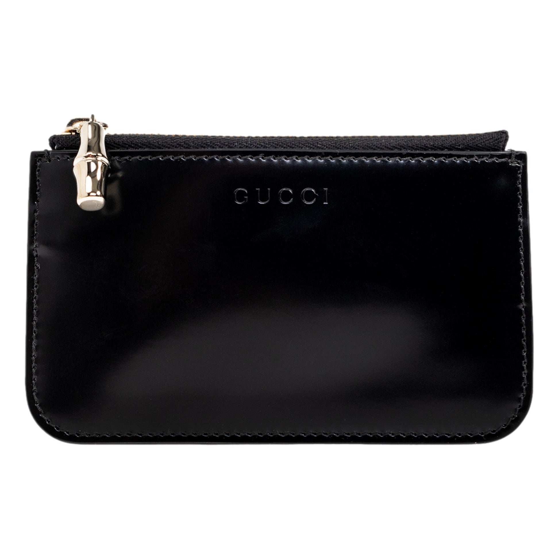 Gucci Bamboo Pull Zipper Black Patent Leather Card Case Wallet -   Shop Bags LLC 