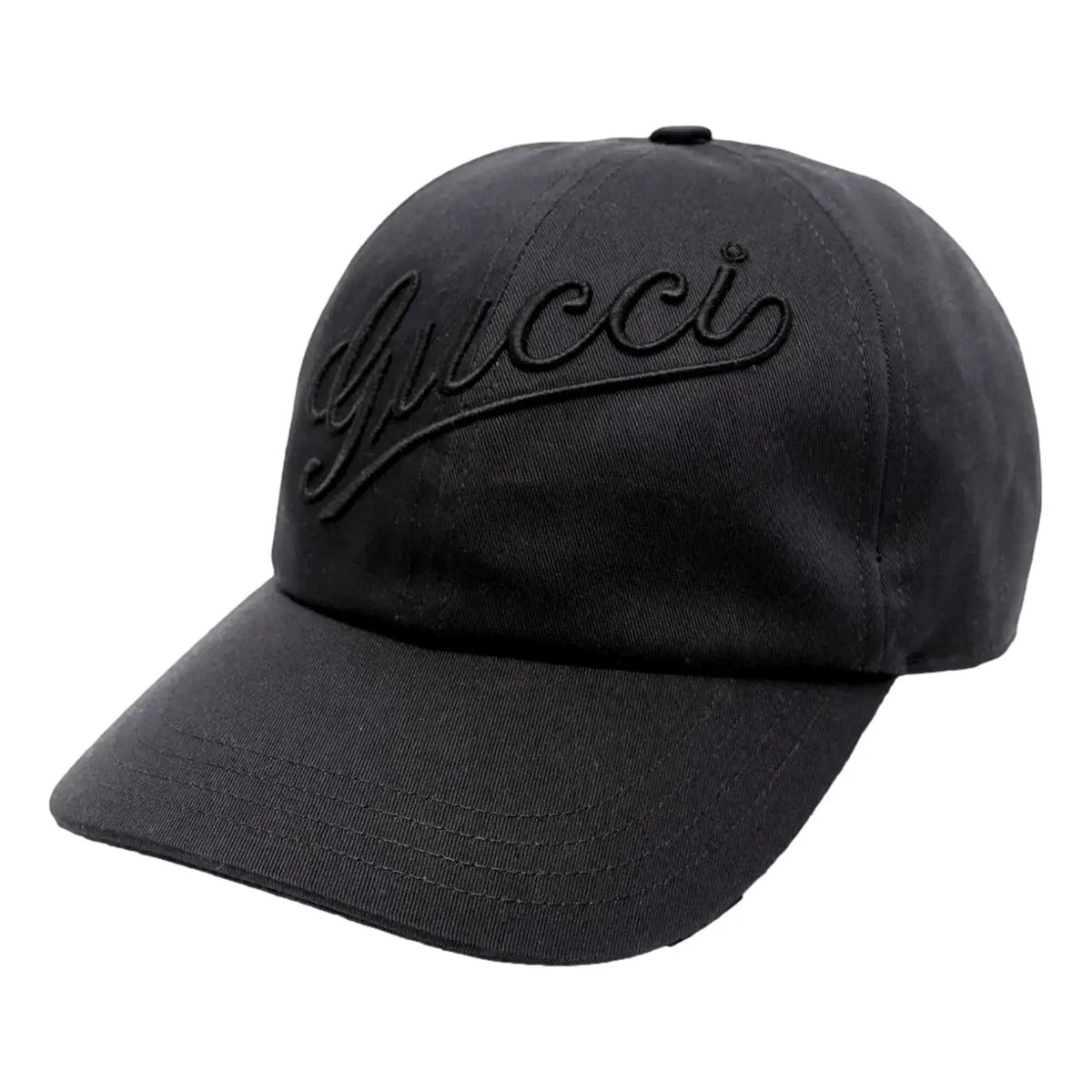 Gucci Black Embroidered Logo Cotton Baseball Cap Large - Authentic