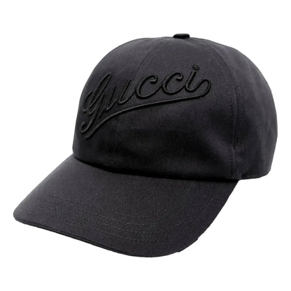 Gucci Black Embroidered Logo Cotton Baseball Cap Large - Authentic