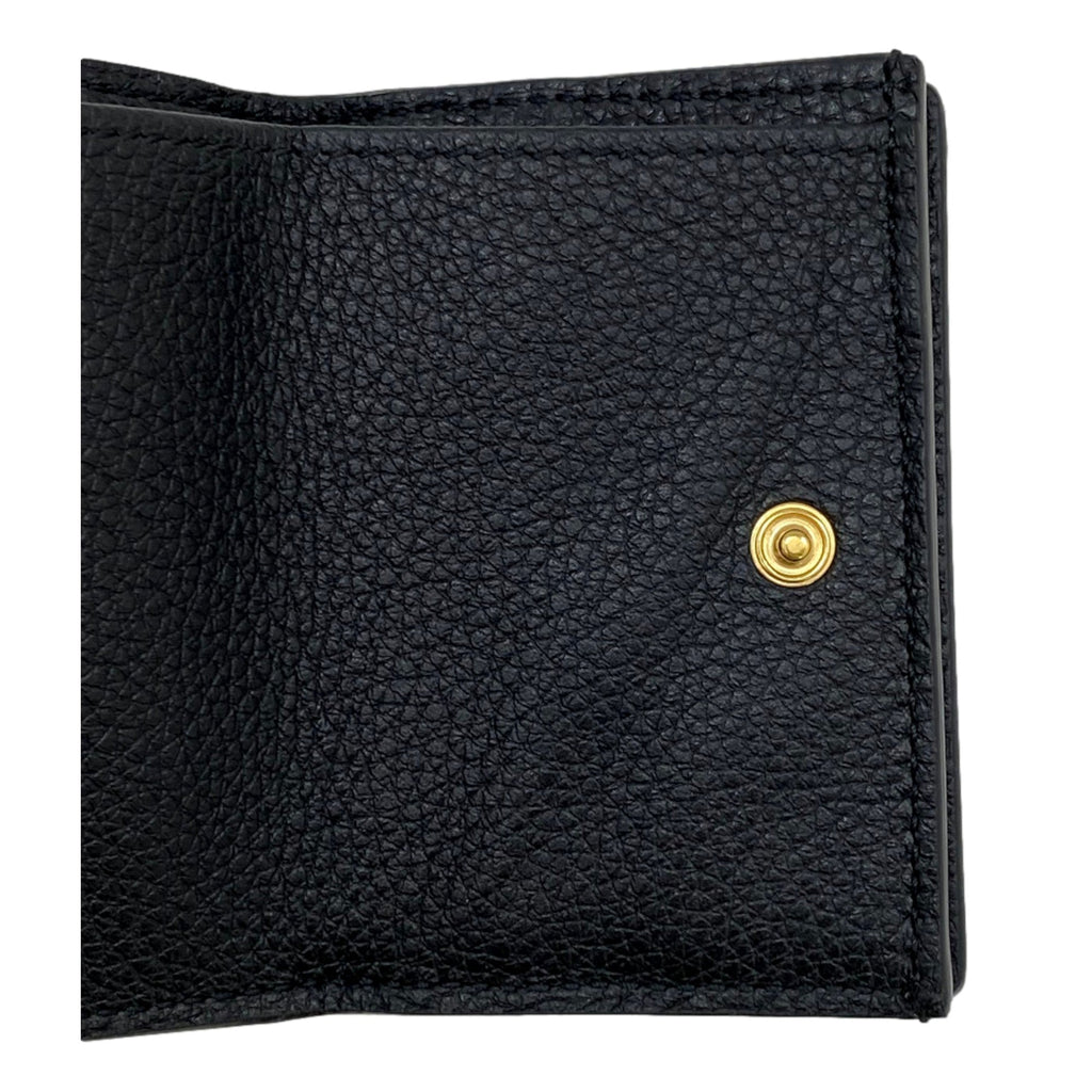 Gucci Black Leather Mini Wallet - Elegant Tri-Fold with Gold Accents -   Shop Bags LLC